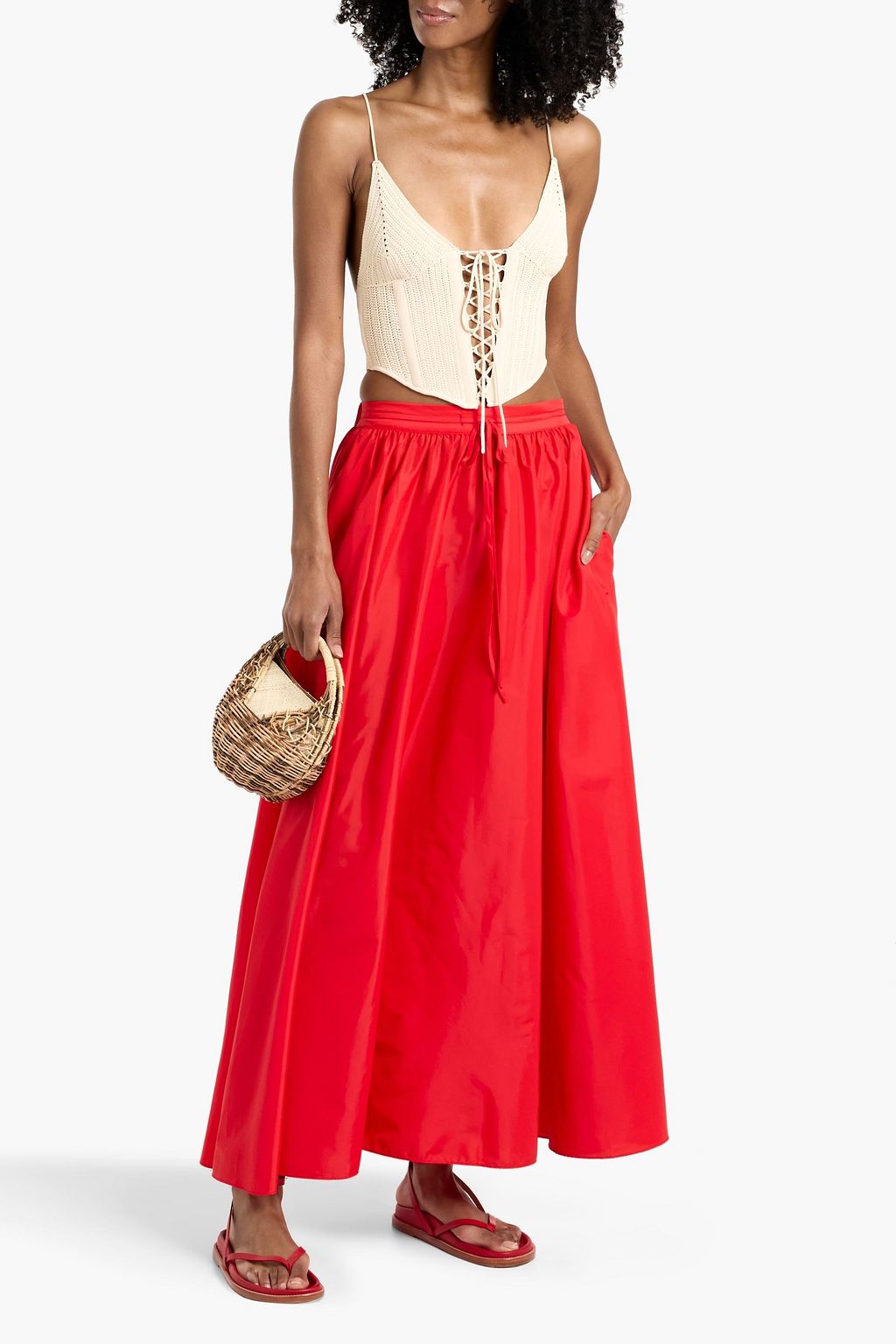 STAUD Eden pleated taffeta maxi skirt