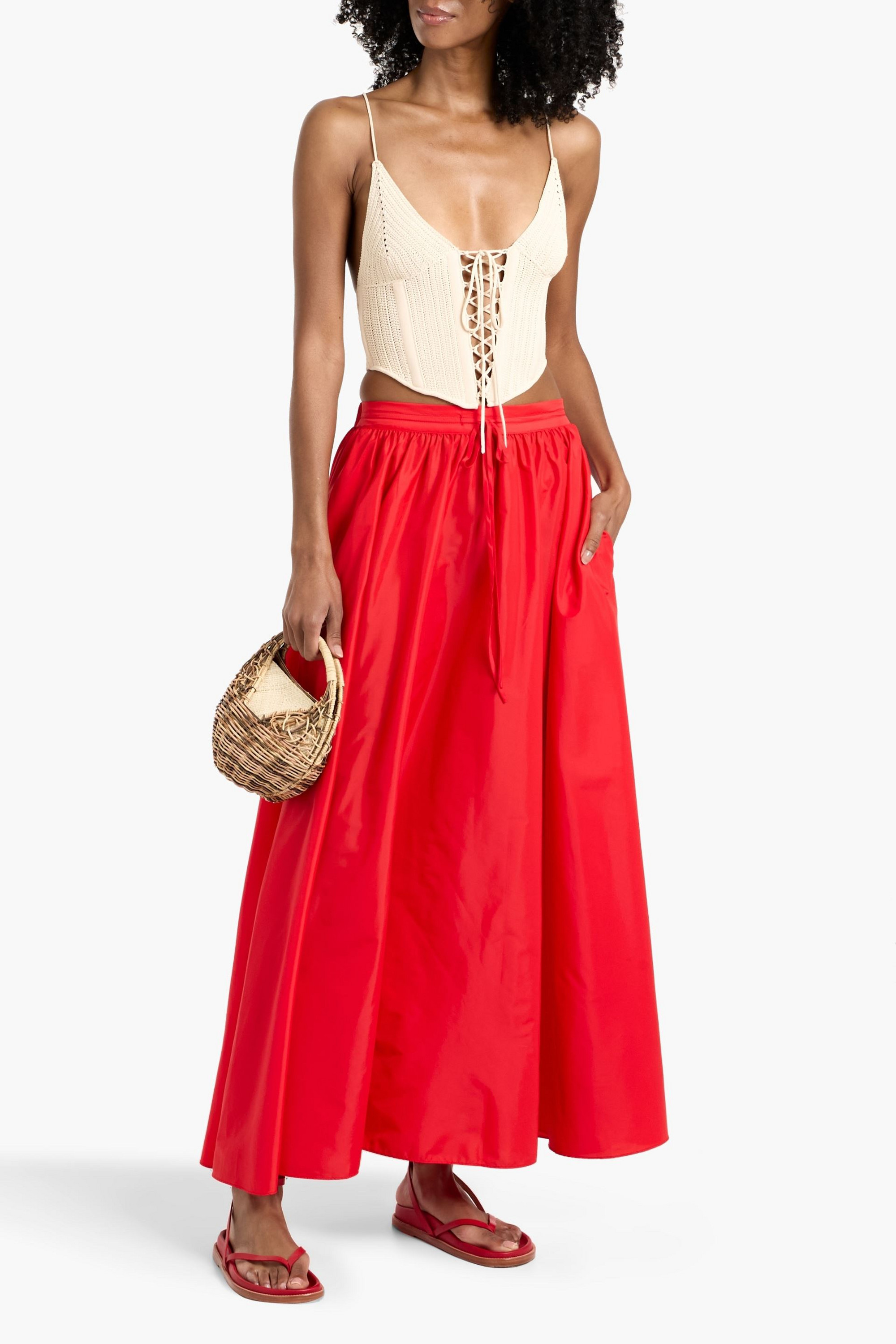 Staud Eden pleated taffeta maxi skirt