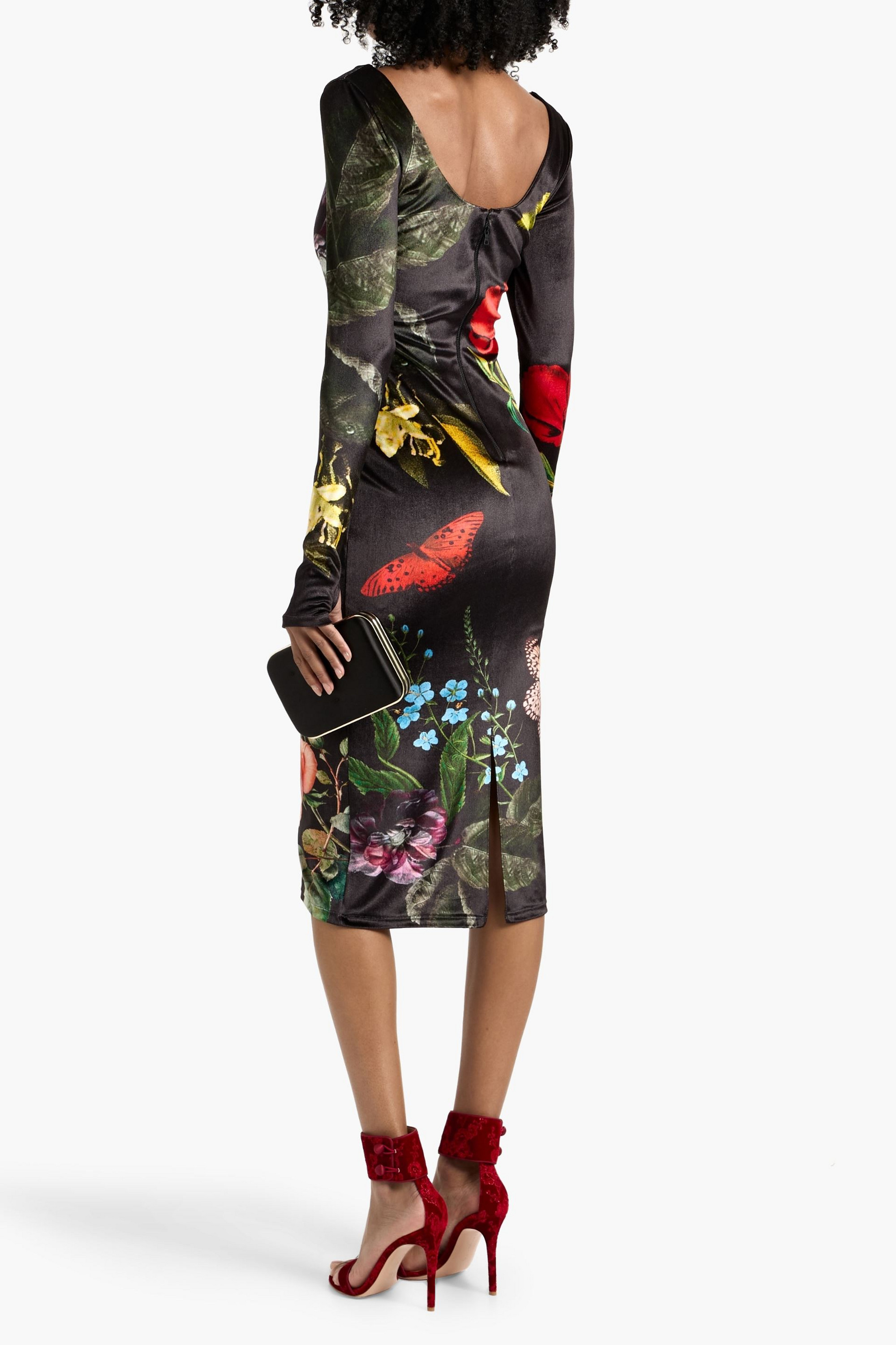 alice + olivia Delora floral-print stretch-velvet midi dress