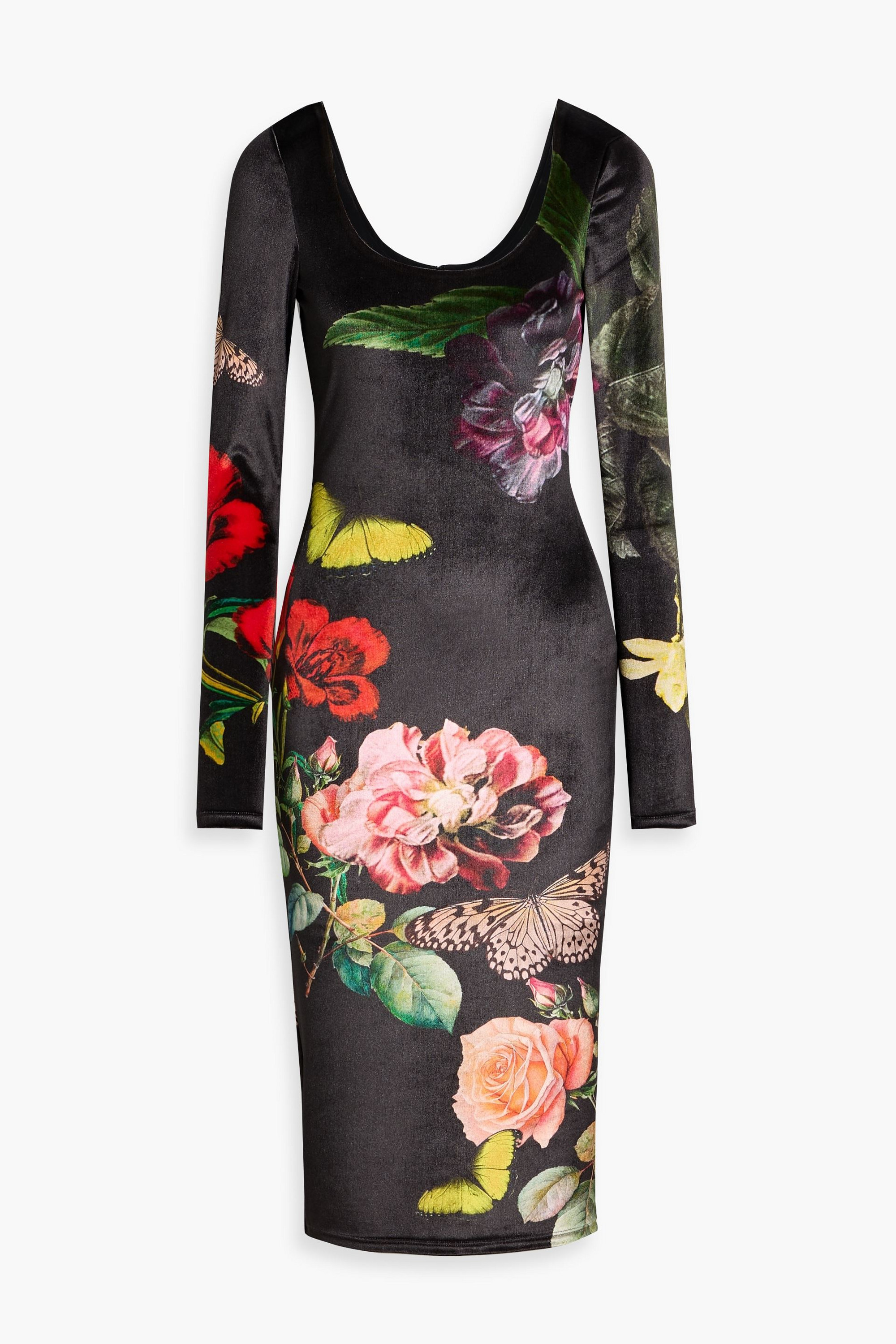 alice + olivia Delora floral-print stretch-velvet midi dress