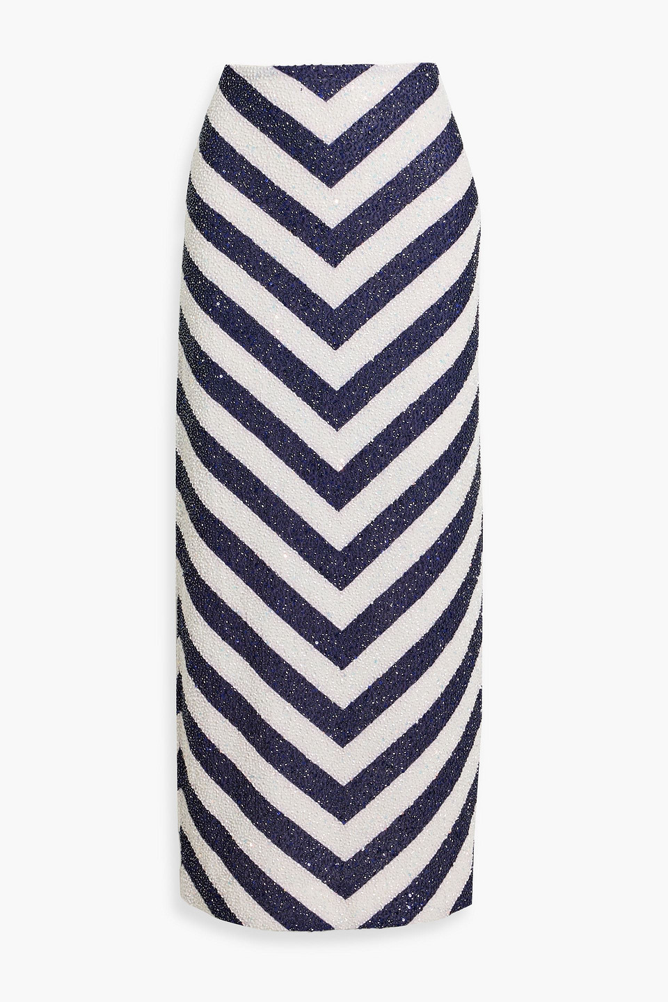 Staud St. Tropez Embellished Striped Mesh Maxi Skirt In Blue