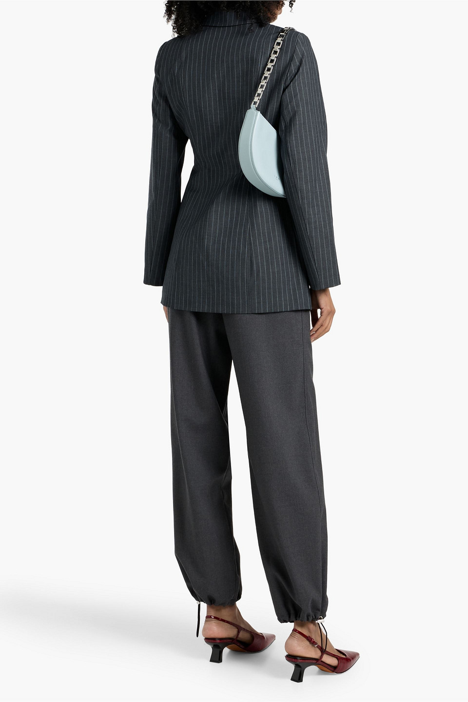 Ganni Pinstriped Twill Blazer In Gray