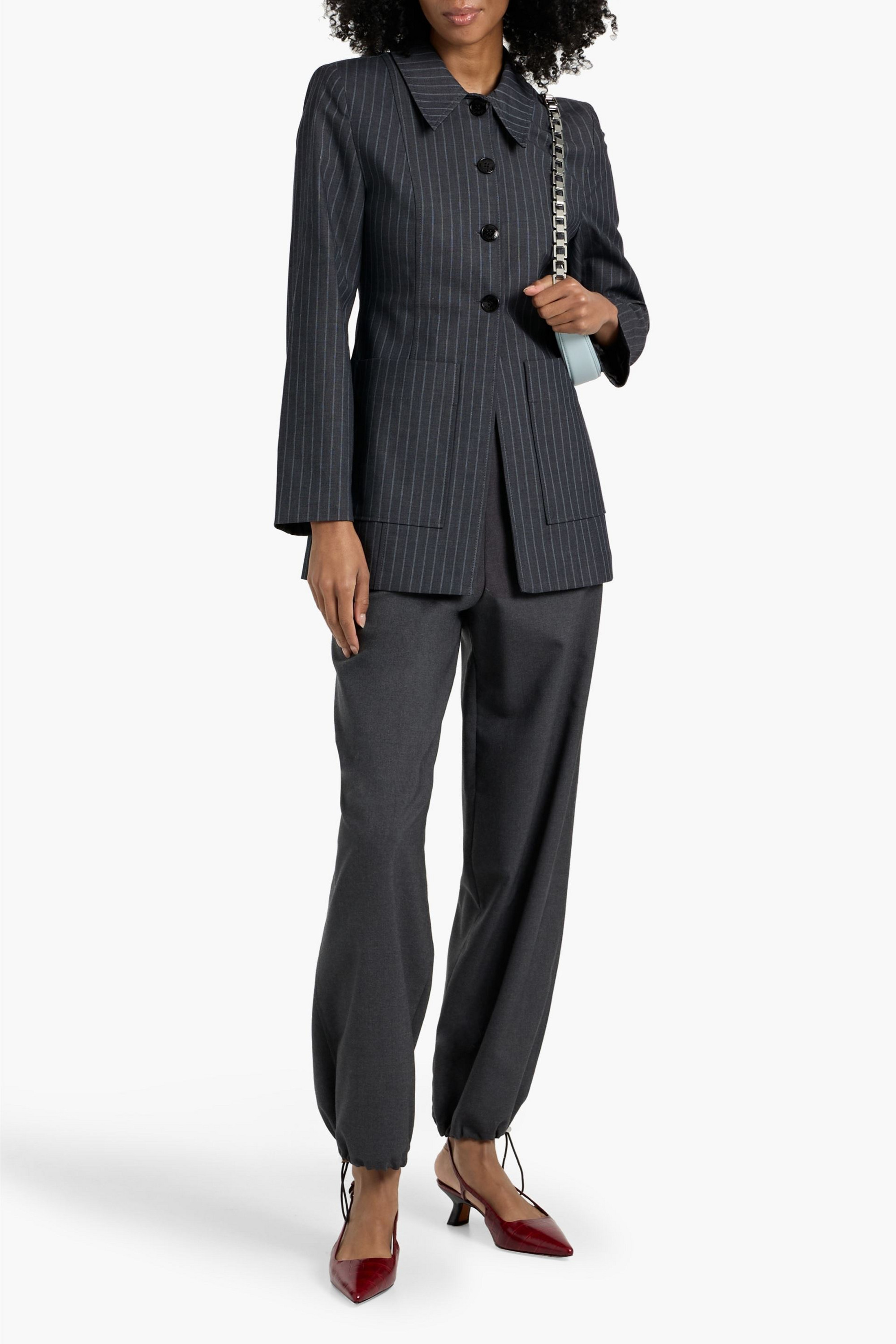 GANNI Pinstriped twill blazer