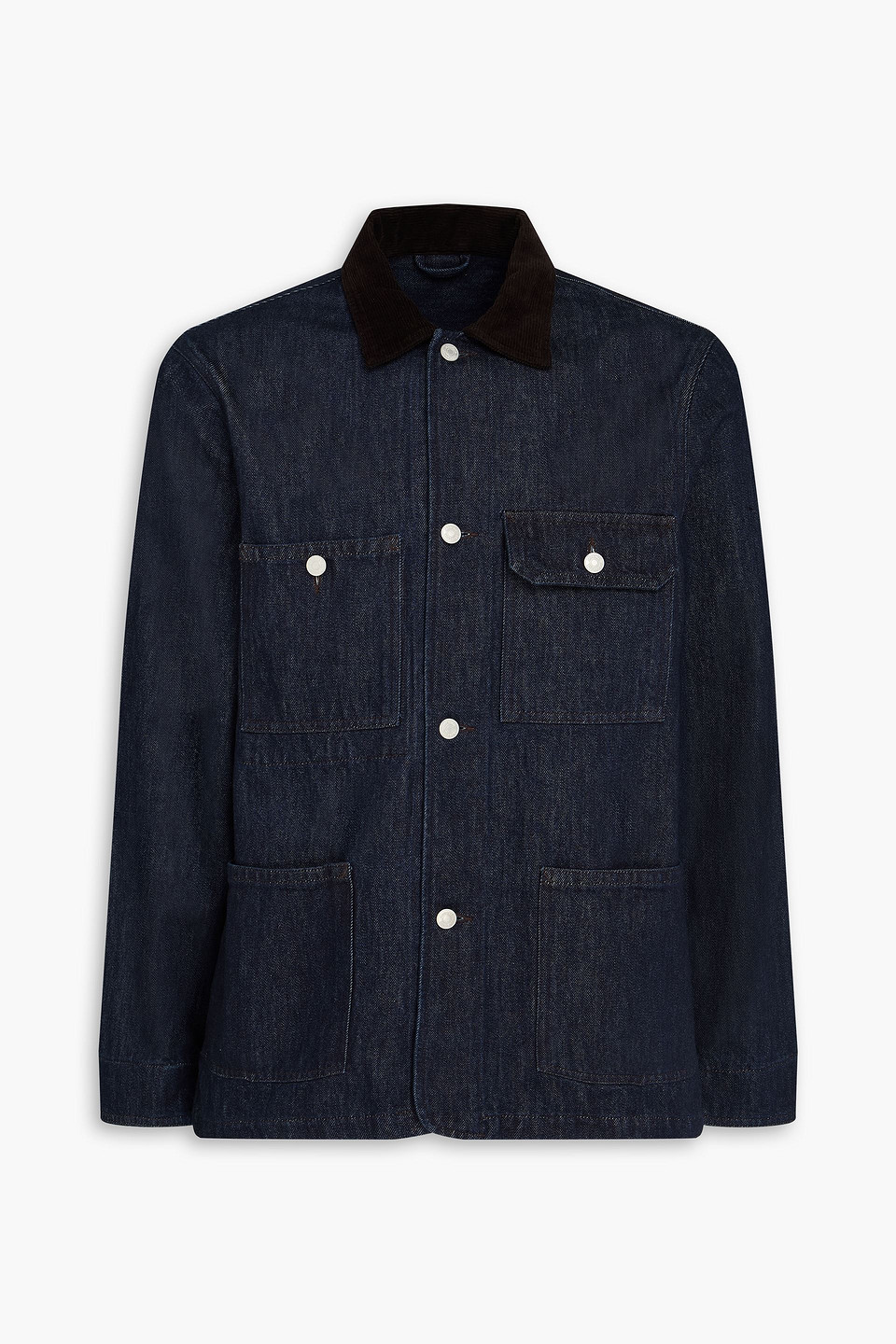 Officine Generale Curtis Corduroy-trimmed Denim Jacket In Blue