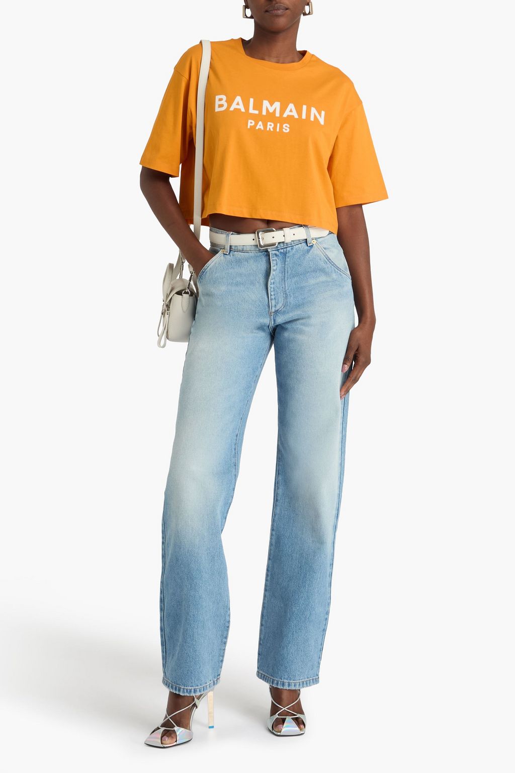 BALMAIN Cropped logo-print cotton-jersey T-shirt