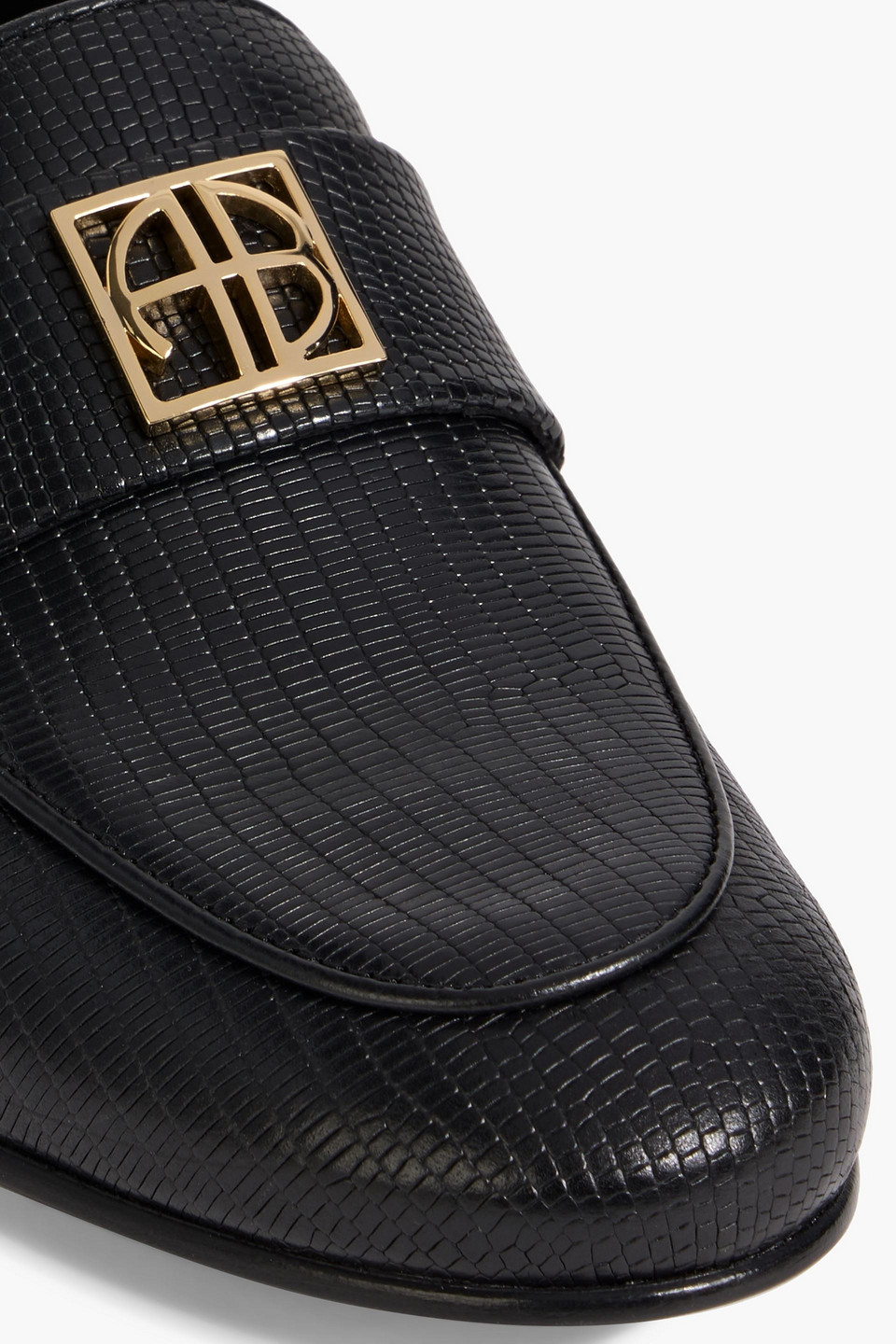 Anine Bing Corrine Embellished Lizard-effect Leather Loafers In Black