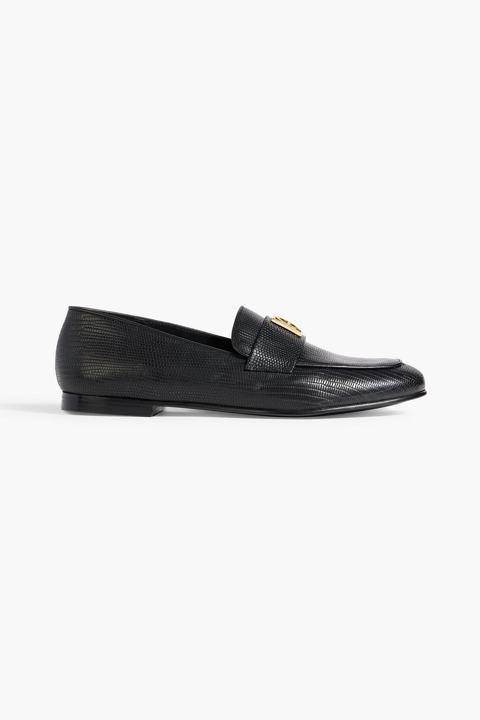 Anine Bing Corrine Embellished Lizard-effect Leather Loafers In Black