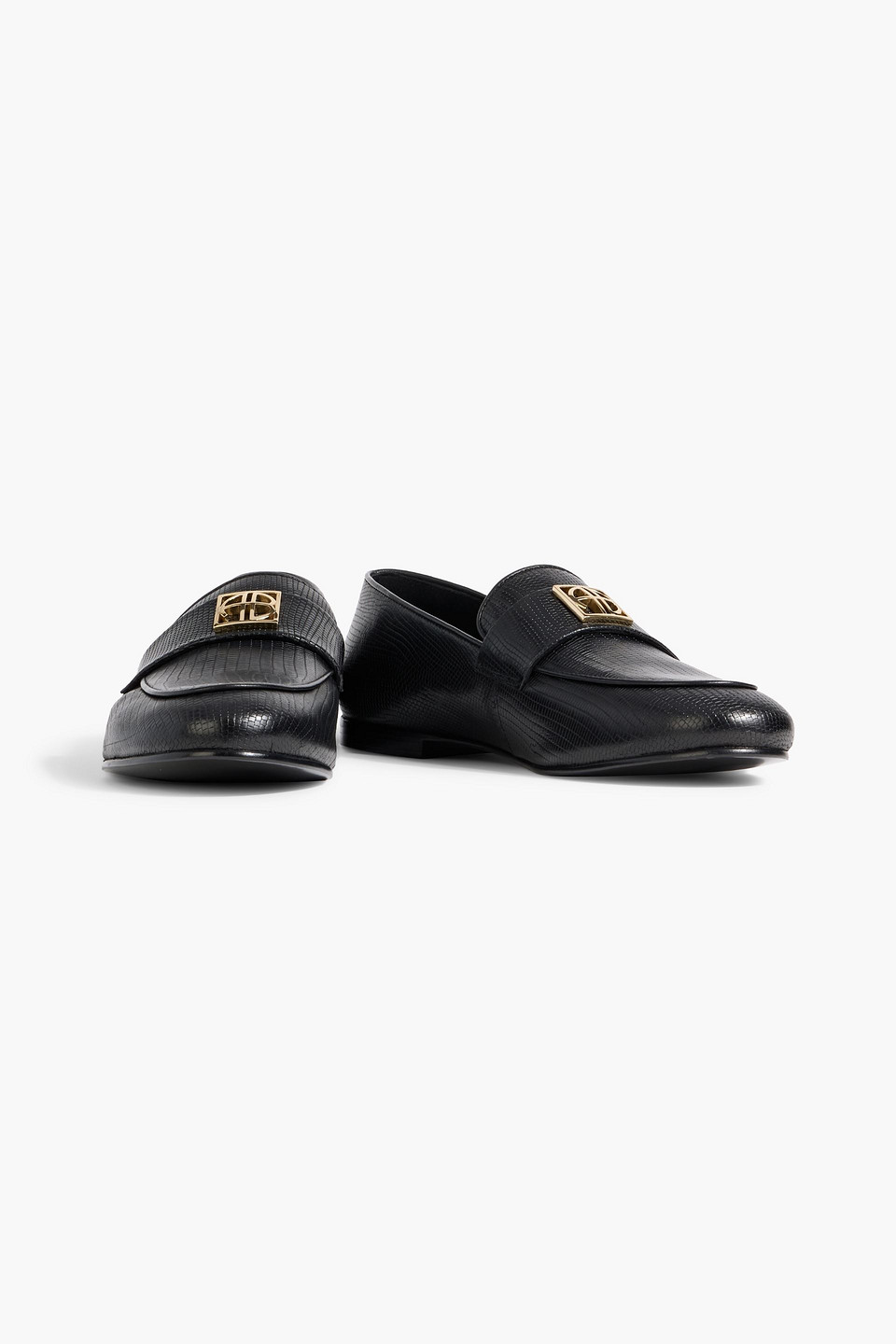 Anine Bing Corrine Embellished Lizard-effect Leather Loafers In Black