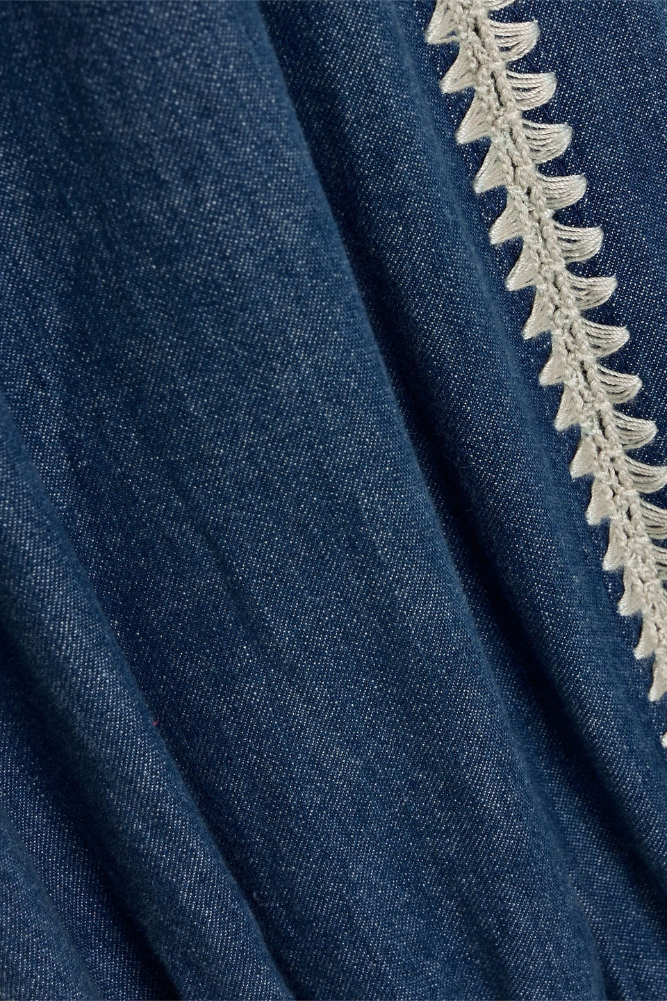 Zimmermann Embroidered Cotton-chambray Tapered Pants In Blue