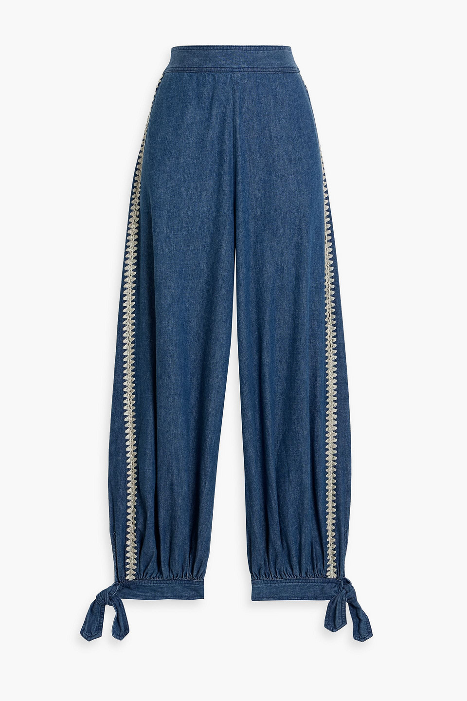 Zimmermann Embroidered Cotton-chambray Tapered Pants