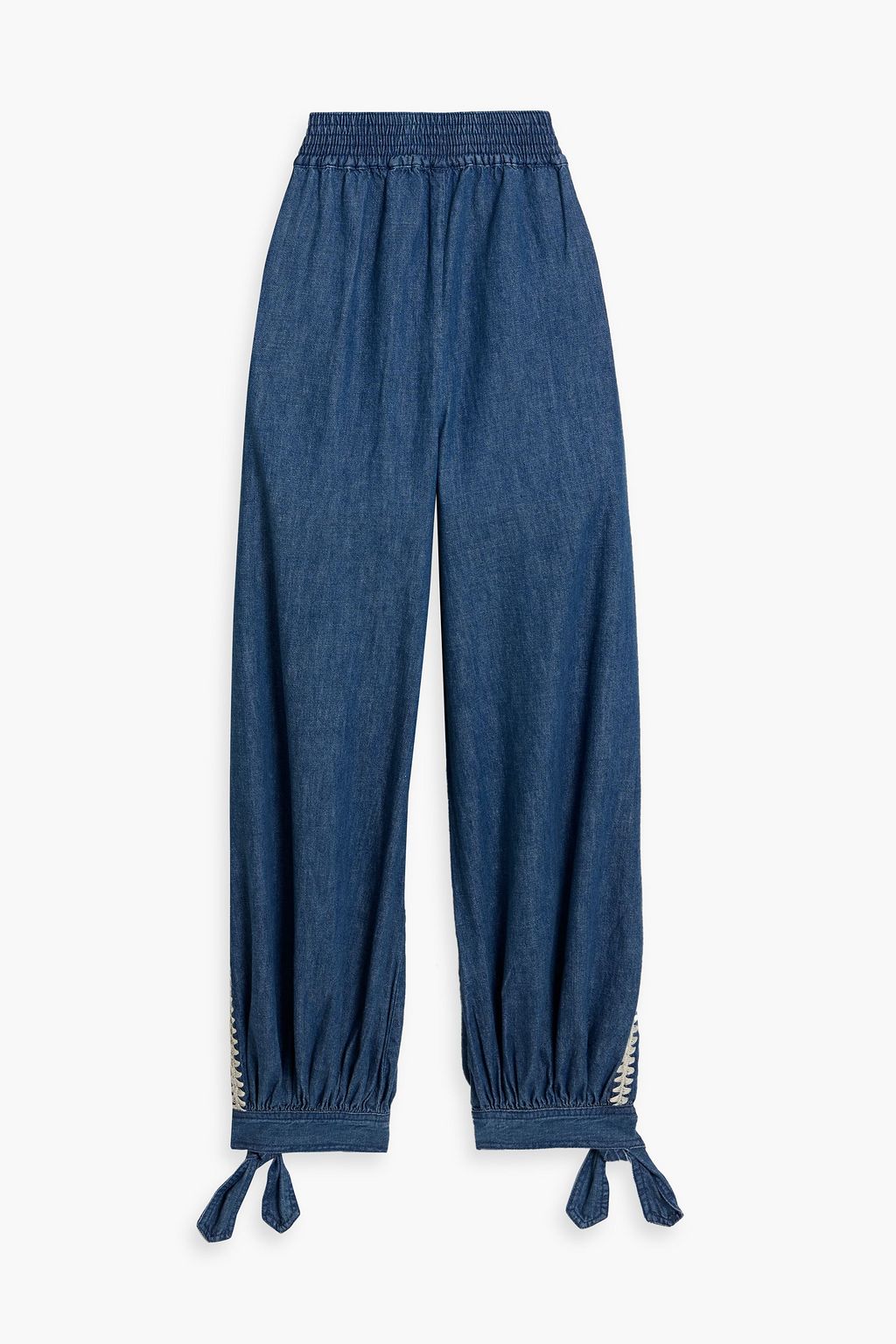 ZIMMERMANN Embroidered cotton-chambray tapered pants