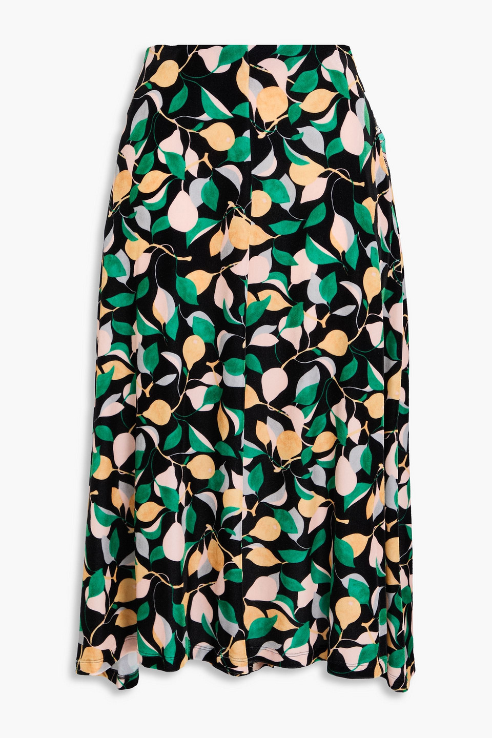 La Doublej Floral-print Stretch-velvet Midi Skirt In Green