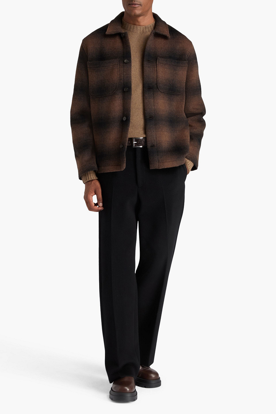  Officine Générale - Harrison Checked Wool-blend Overshirt - Brown - Xxl 