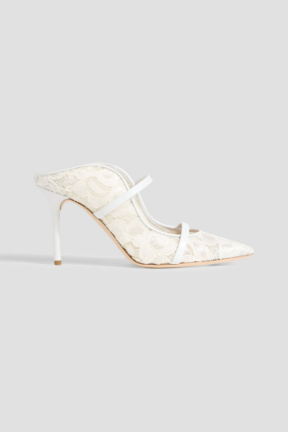 Malone Souliers Maureen 85 Leather-trimmed Corded Lace Mules In White
