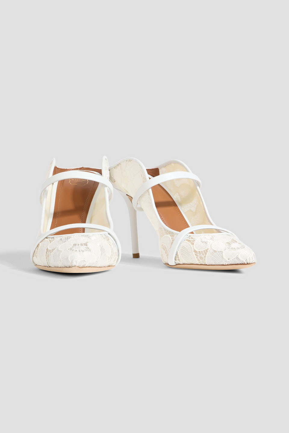 Malone Souliers Maureen 85 Leather-trimmed Corded Lace Mules In White