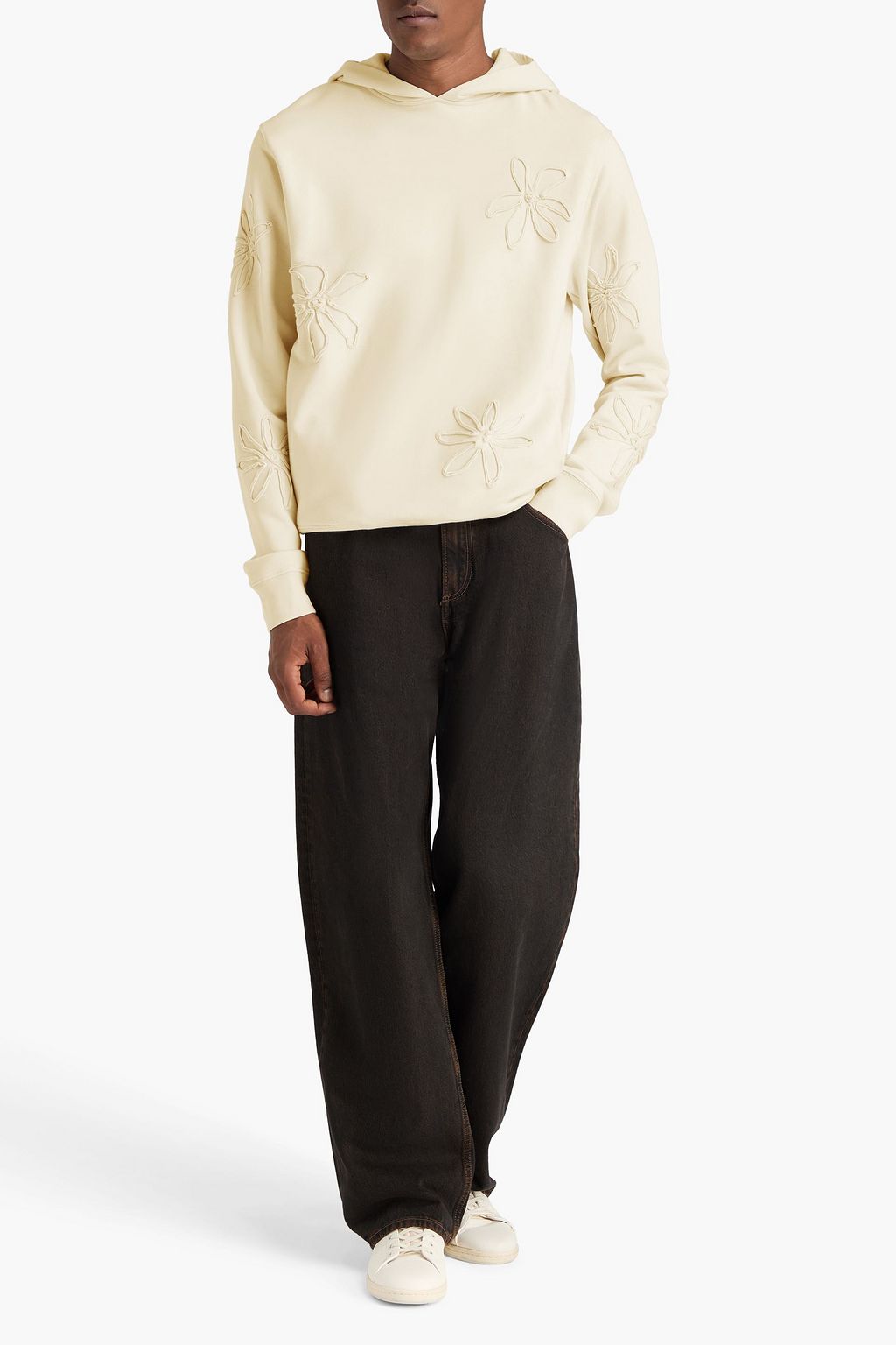 SANDRO Floral-appliquéd French cotton-terry hoodie