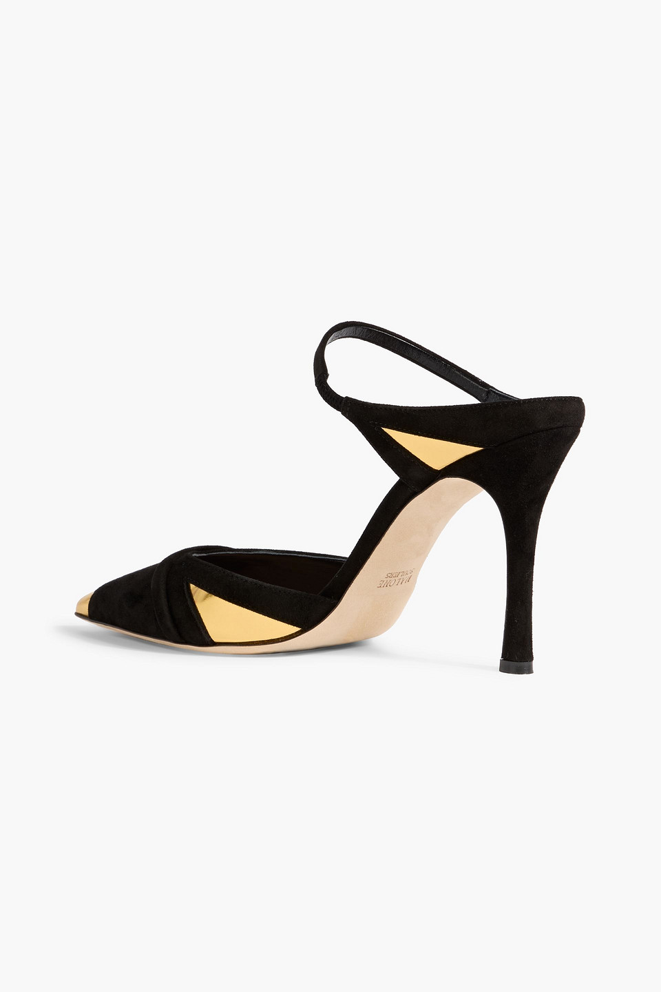 Malone Souliers Uma 90 Suede And Mirrored-leather Mules In Black