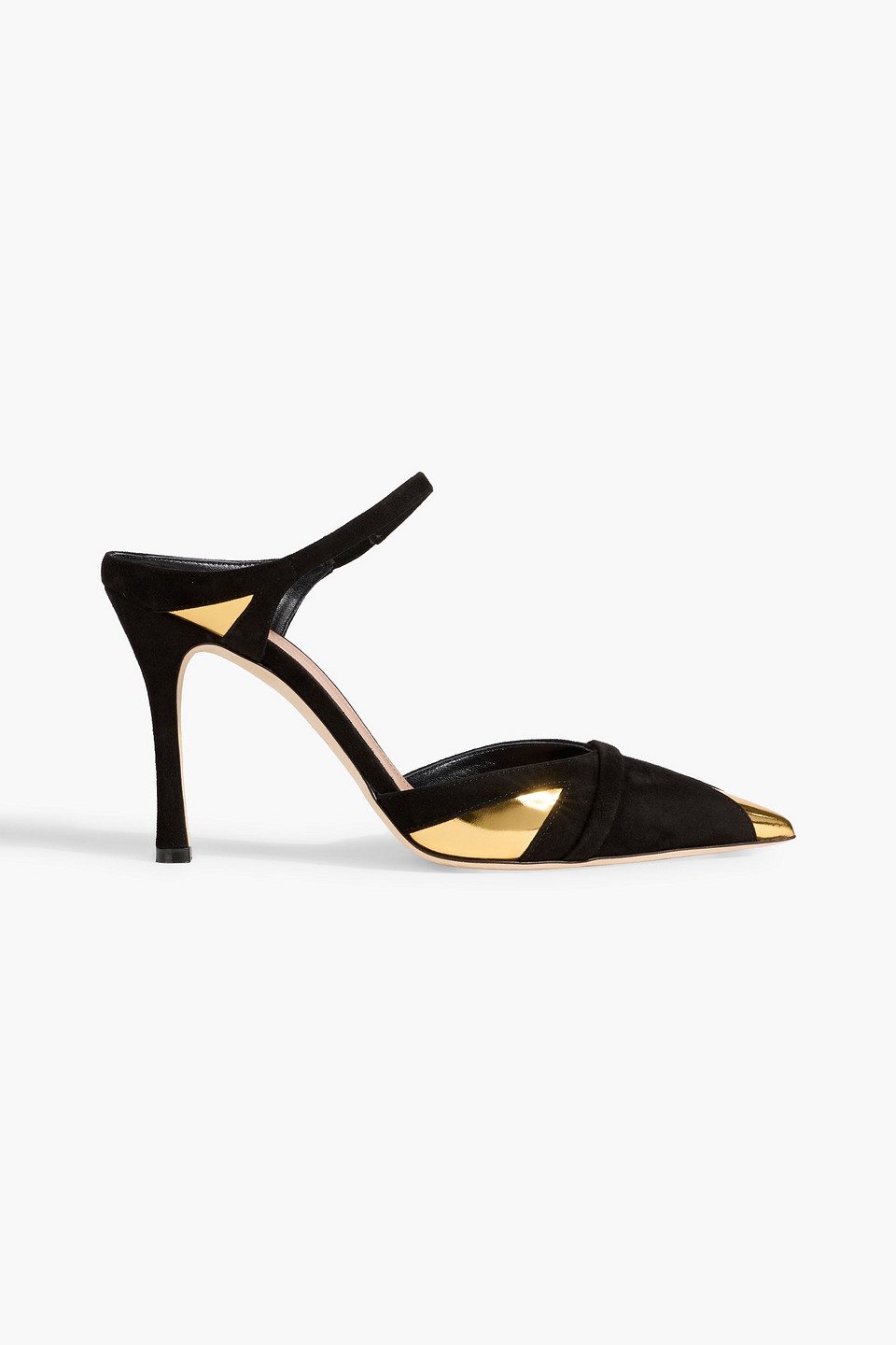 Malone Souliers Uma 90 Suede And Mirrored-leather Mules In Black