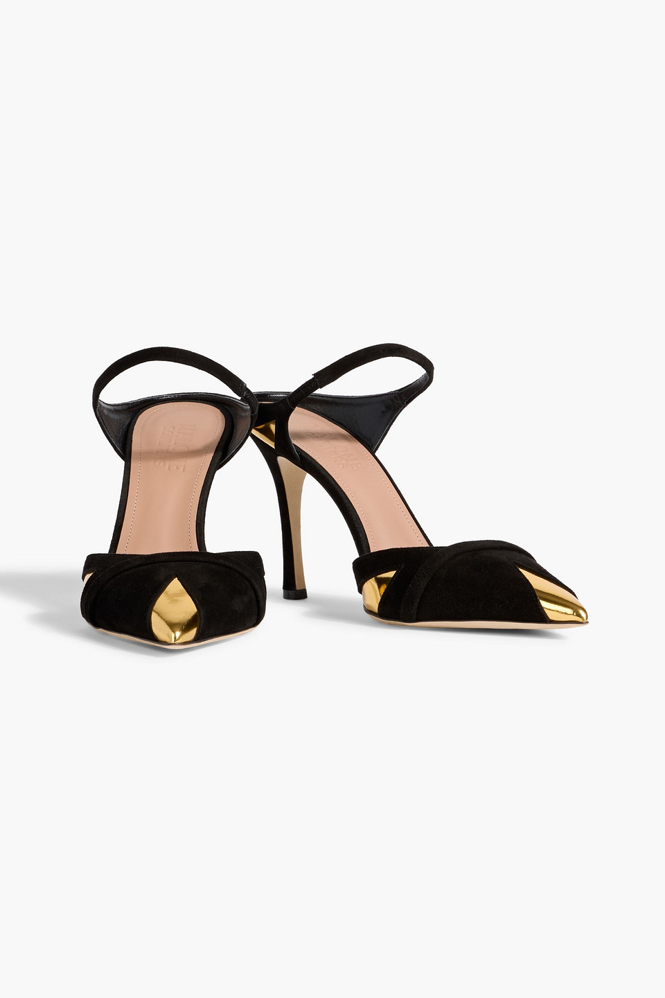 Malone Souliers Uma 90 Suede And Mirrored-leather Mules In Black