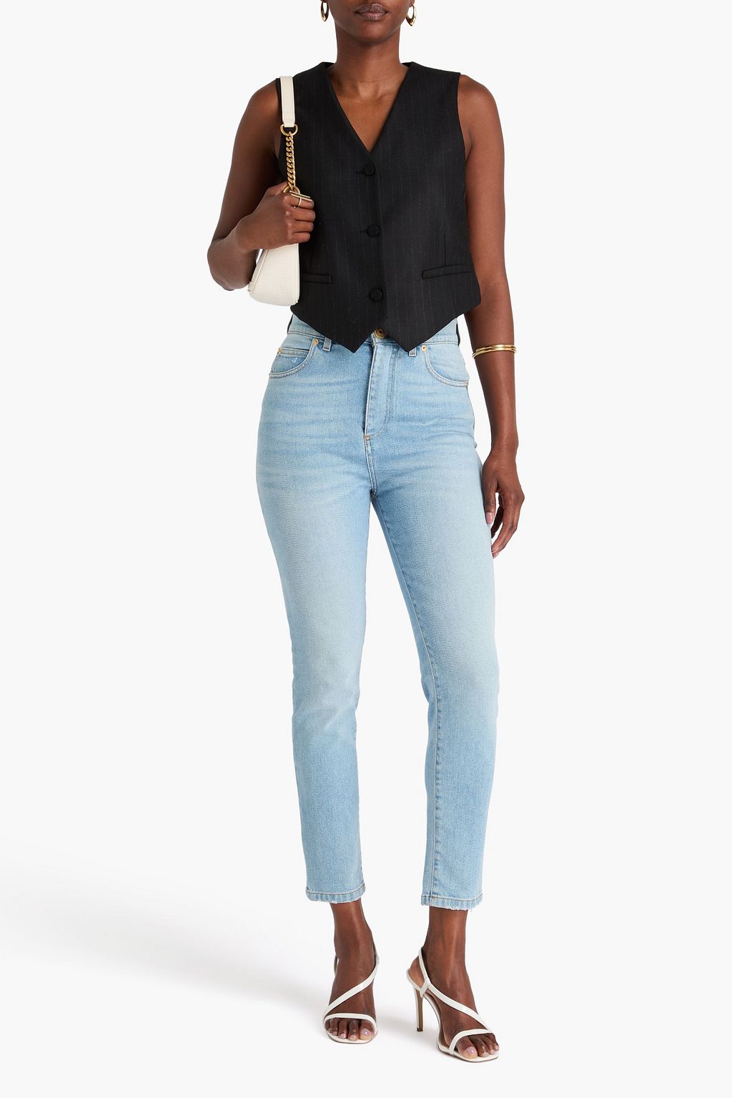 BALMAIN Faded high-rise slim-leg jeans