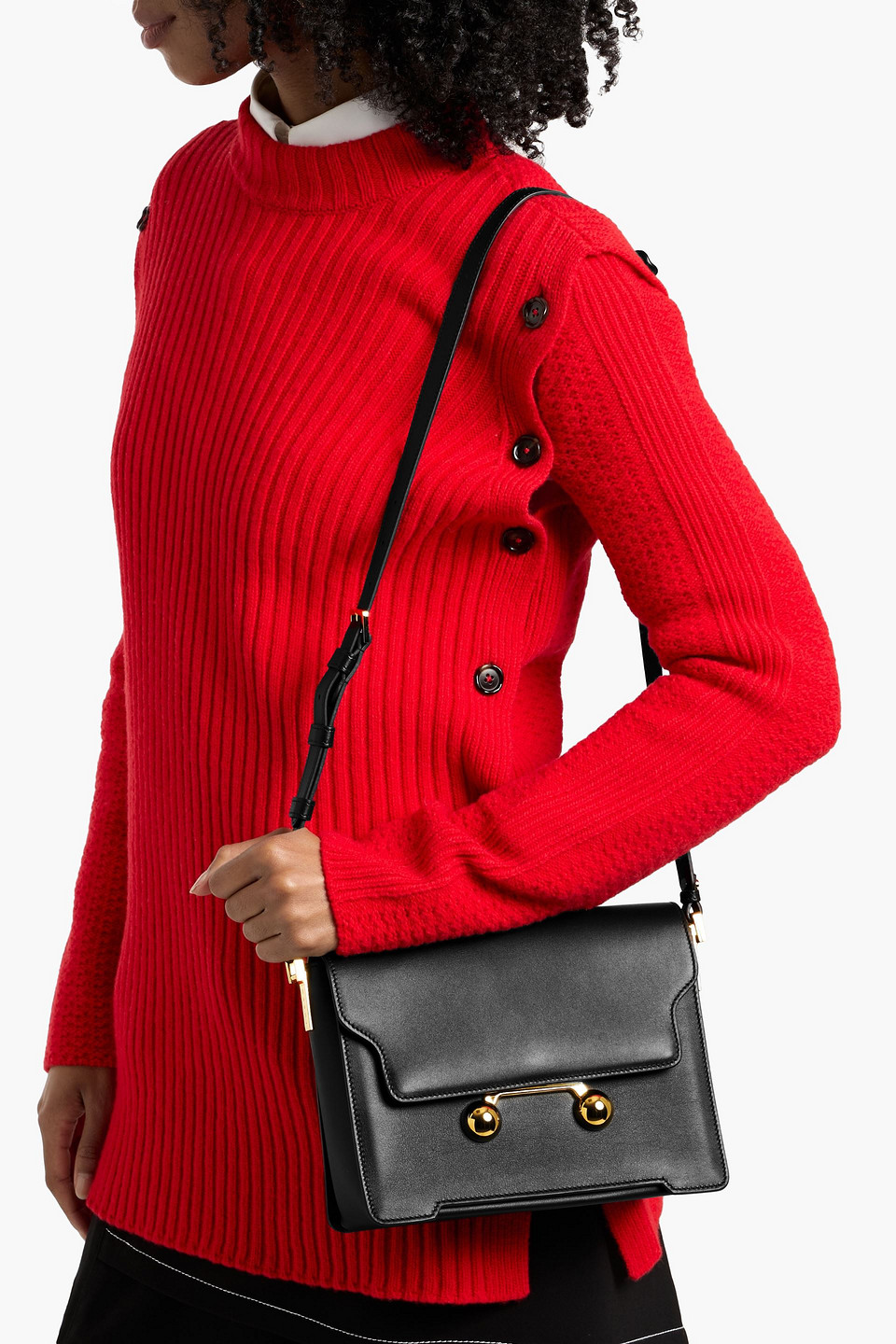Marni Trunkaroo Leather Shoulder Bag In Black