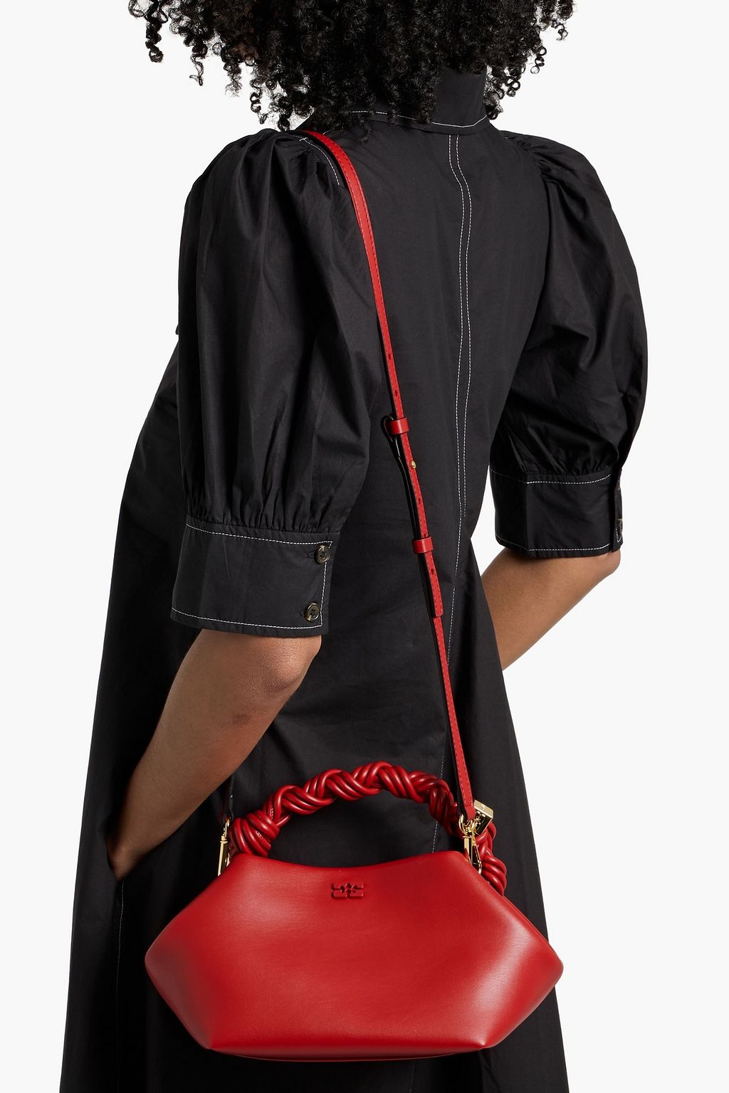 GANNI Bou small embellished knotted leather-blend shoulder bag