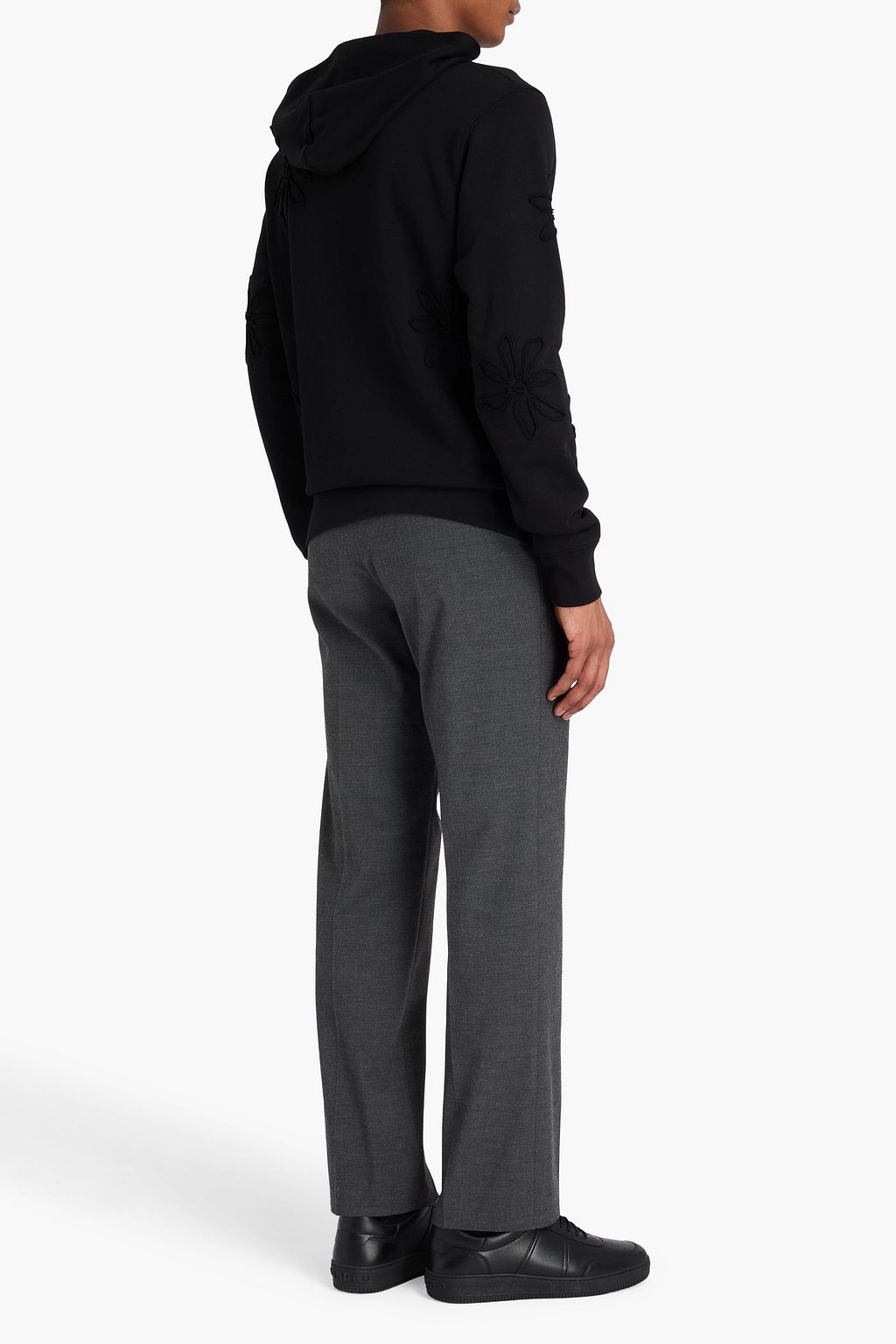 SANDRO Floral-appliquéd French cotton-terry hoodie