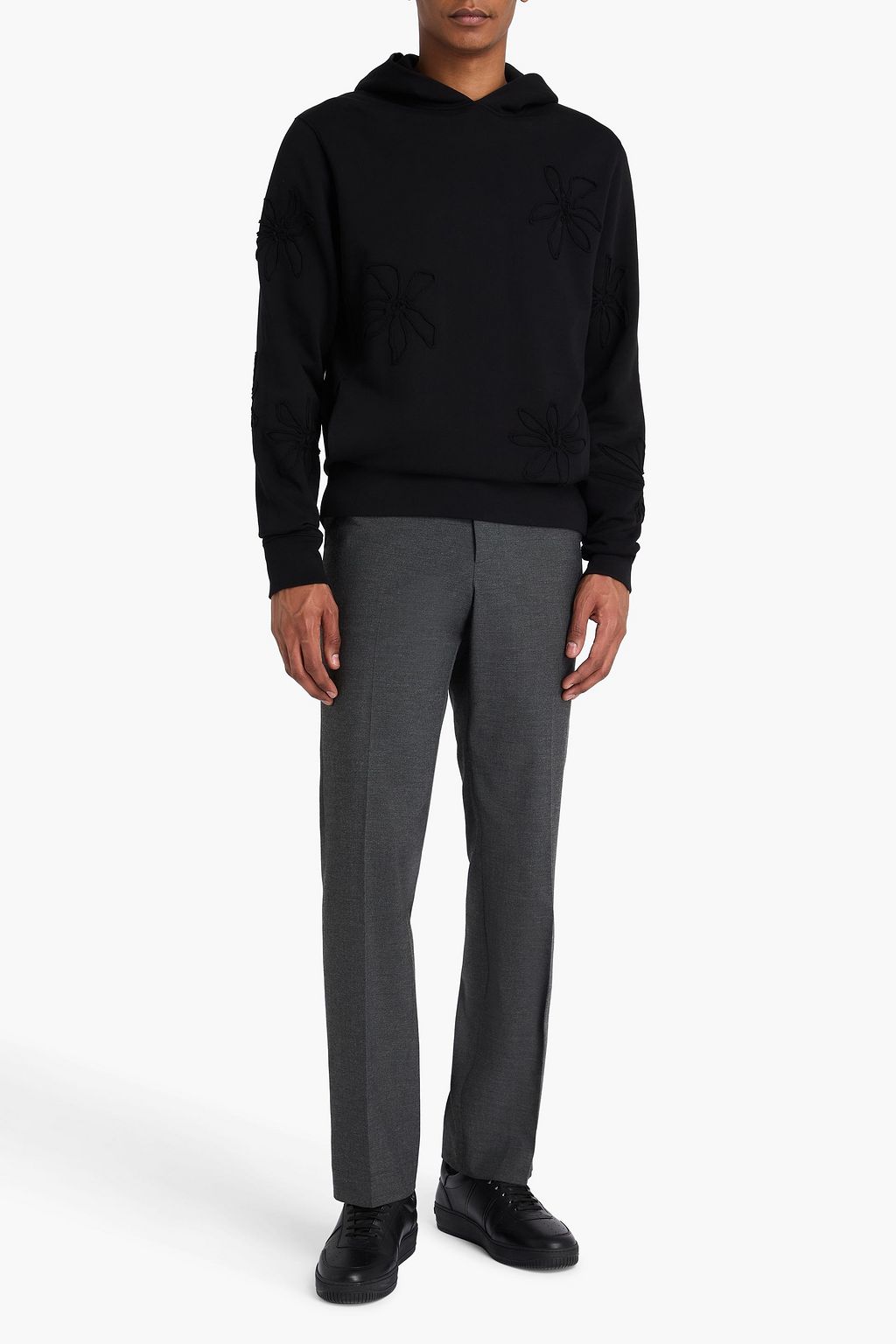 SANDRO Floral-appliquéd French cotton-terry hoodie
