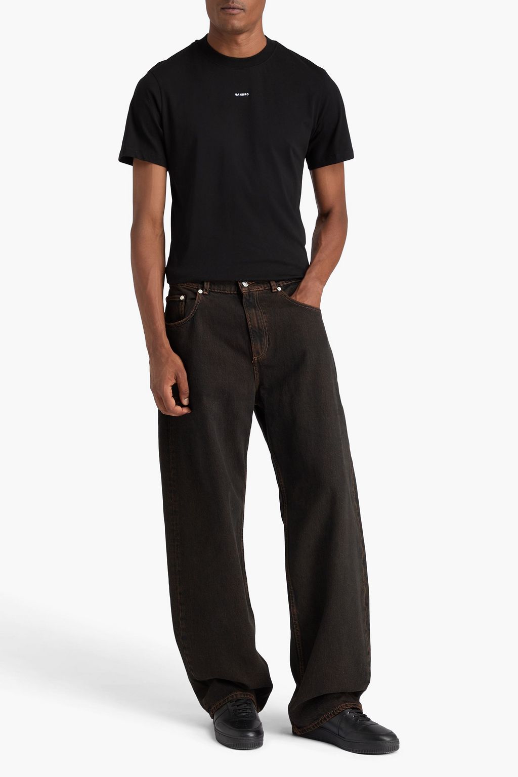 SANDRO Embroidered cotton-jersey T-shirt