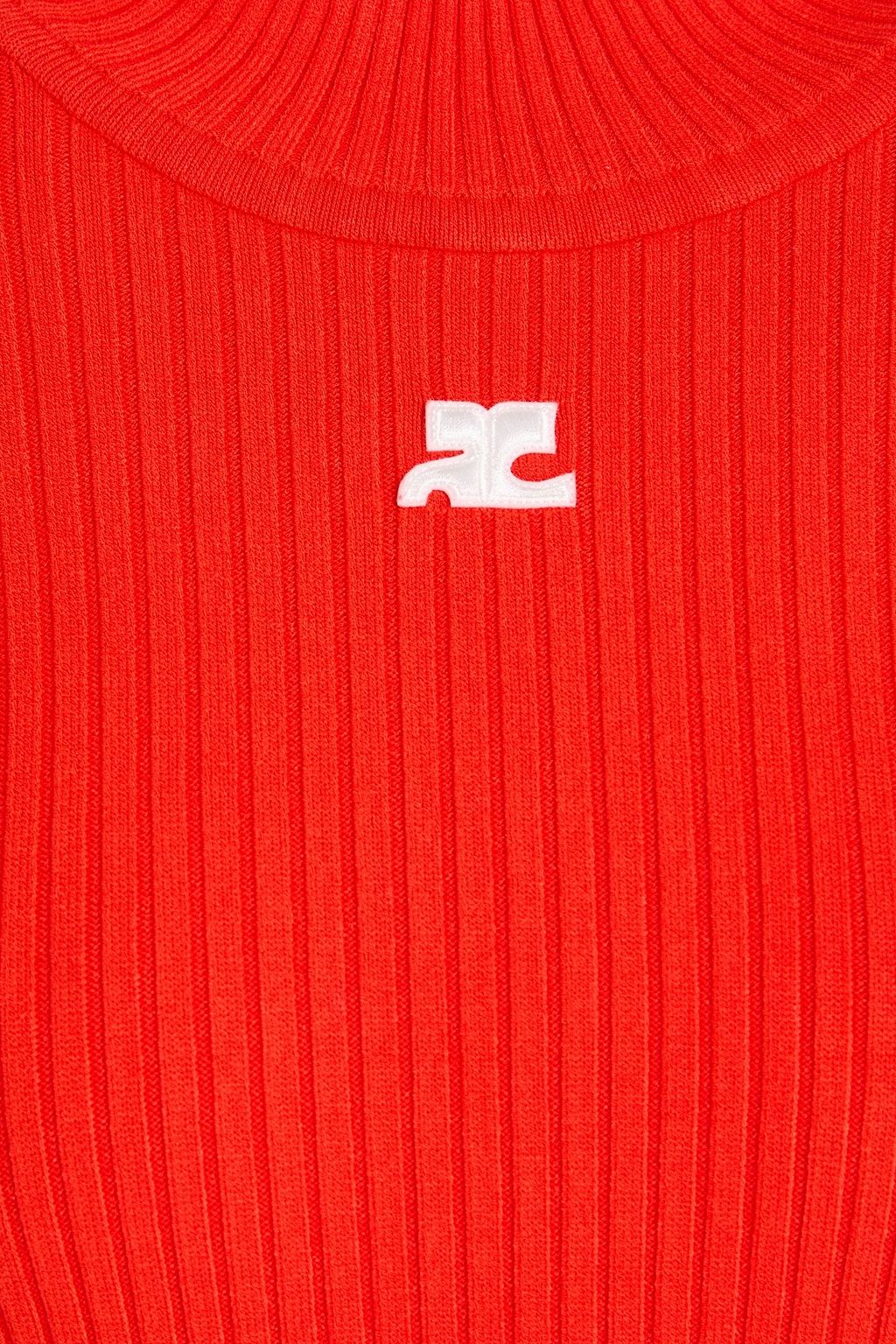 COURRÈGES Rollkragenpullover aus Rippstrick mit Stickereien