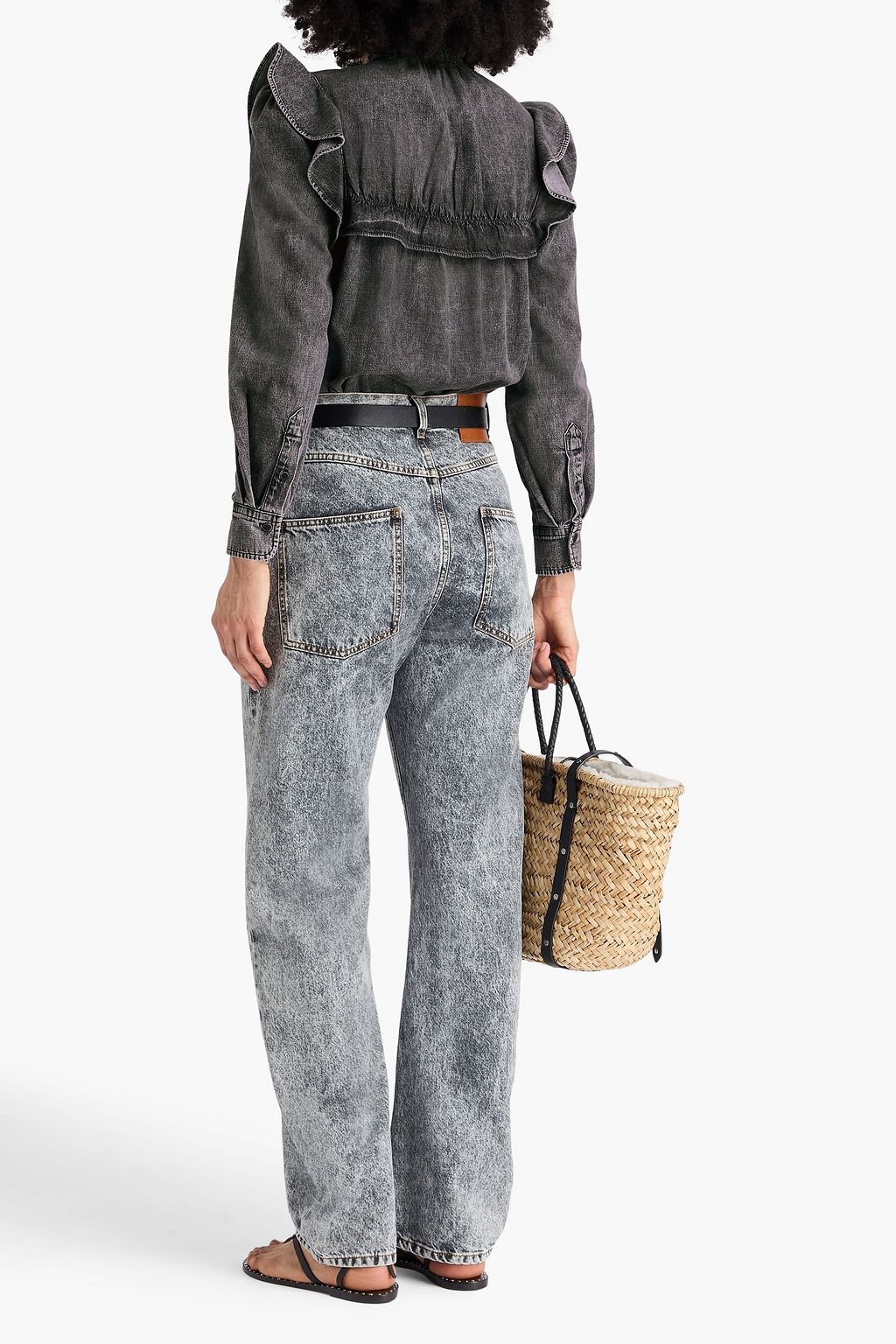 MARANT ÉTOILE Idety ruffled acid-wash denim blouse