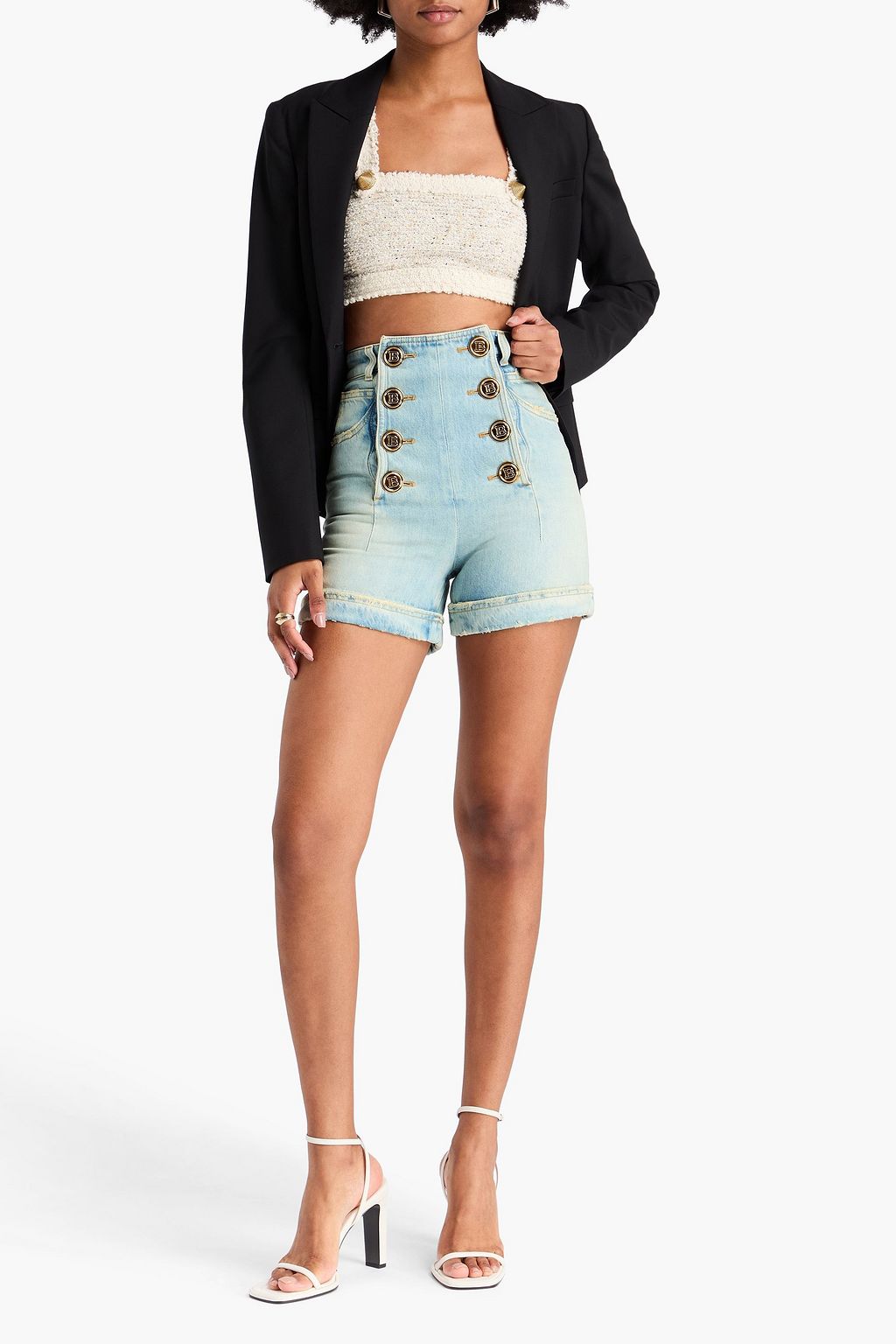 BALMAIN شورت من الدنيم بلون باهت