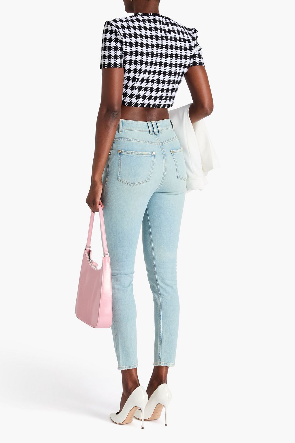 BALMAIN Distressed high-rise slim-leg jeans