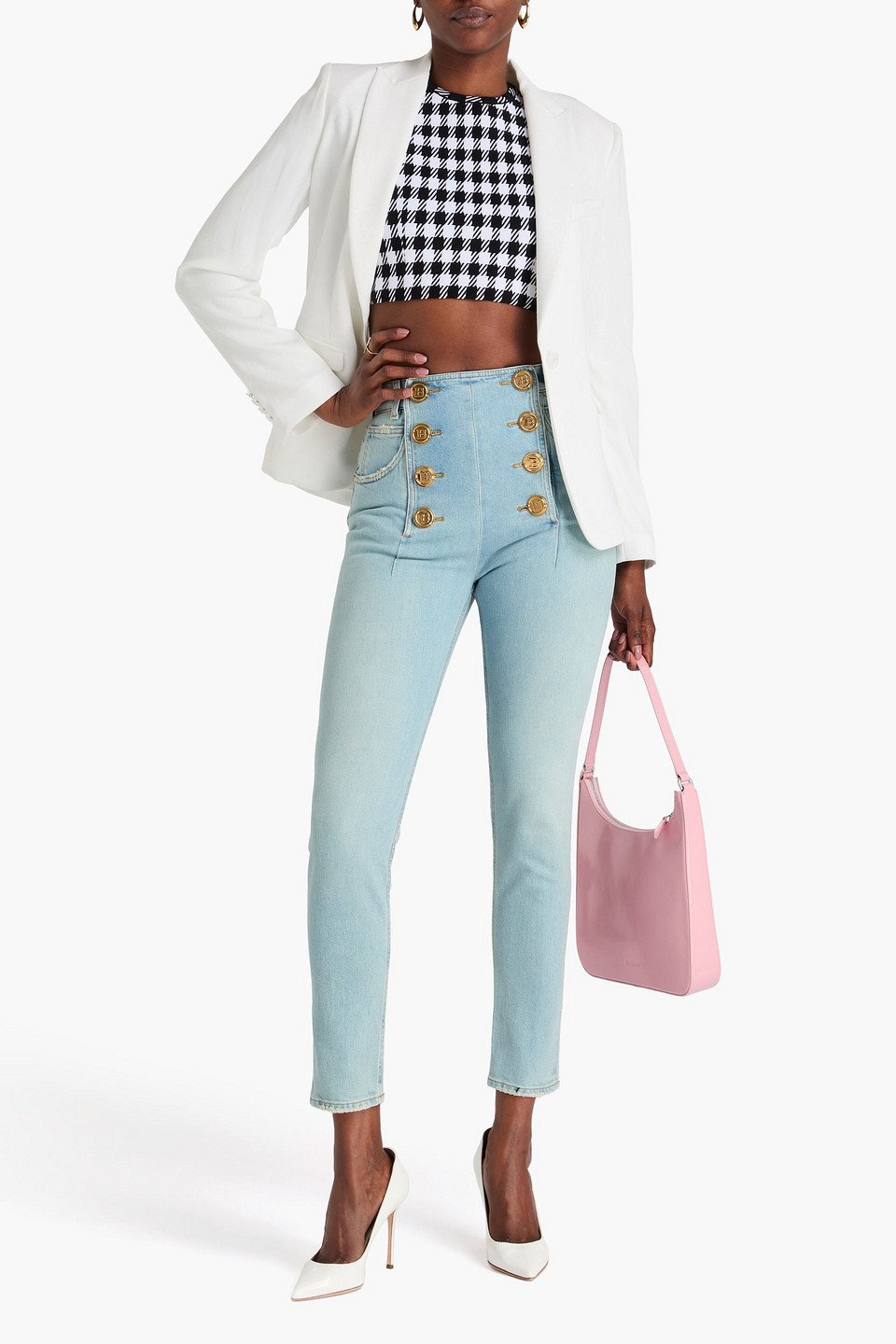  Balmain - Hoch Sitzende Jeans Mit Schmalem Bein In Distressed-optik - Blau - Fr 34 