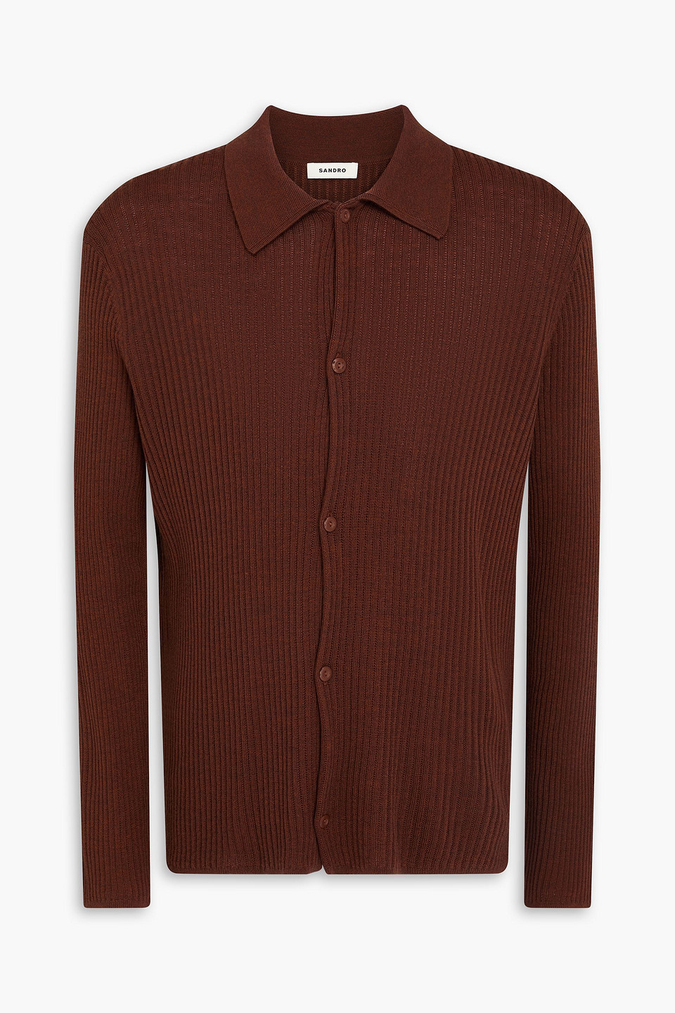 SANDRO ADAM RIBBED WOOL-BLEND CARDIGAN