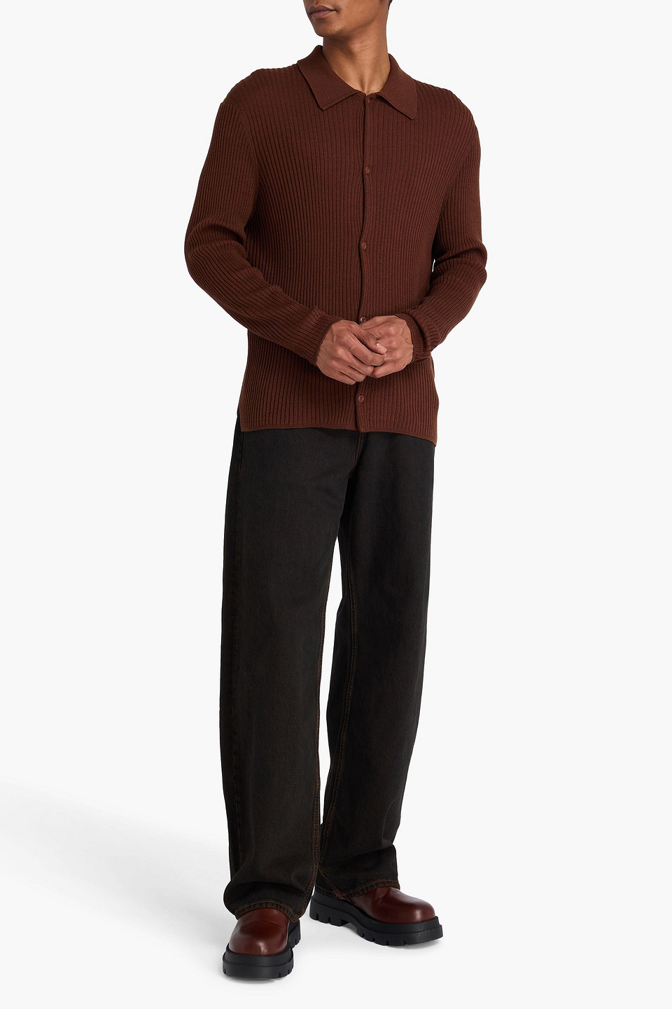 SANDRO ADAM RIBBED WOOL-BLEND CARDIGAN