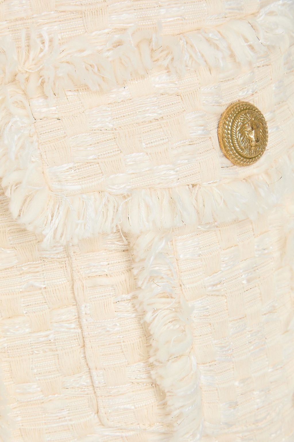 BALMAIN Fringed metallic cotton-blend tweed mini skirt
