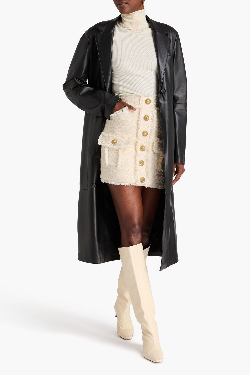 BALMAIN Fringed metallic cotton-blend tweed mini skirt