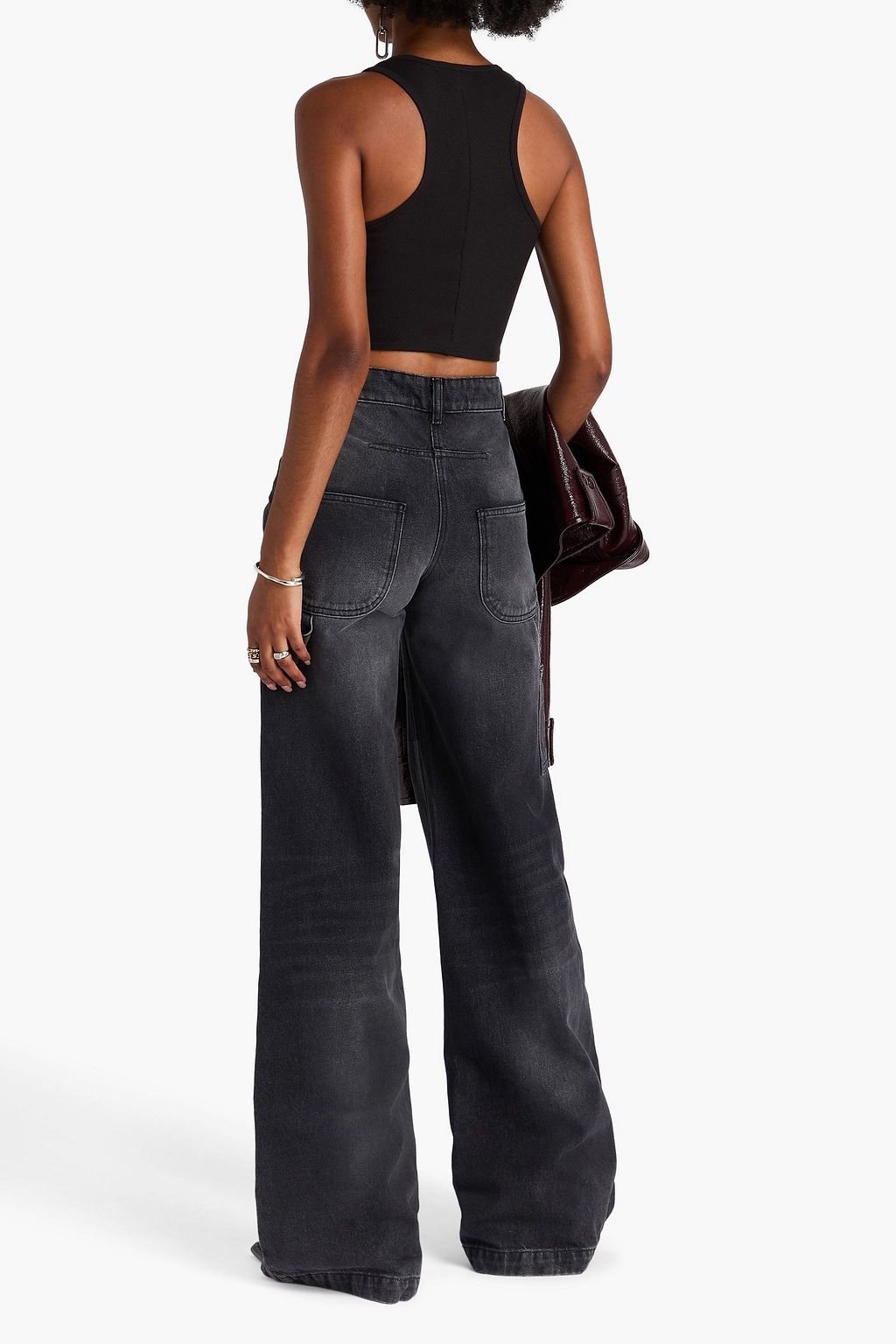 COURRÈGES Hoch sitzende Jeans mit weitem Bein in ausgewaschener Optik