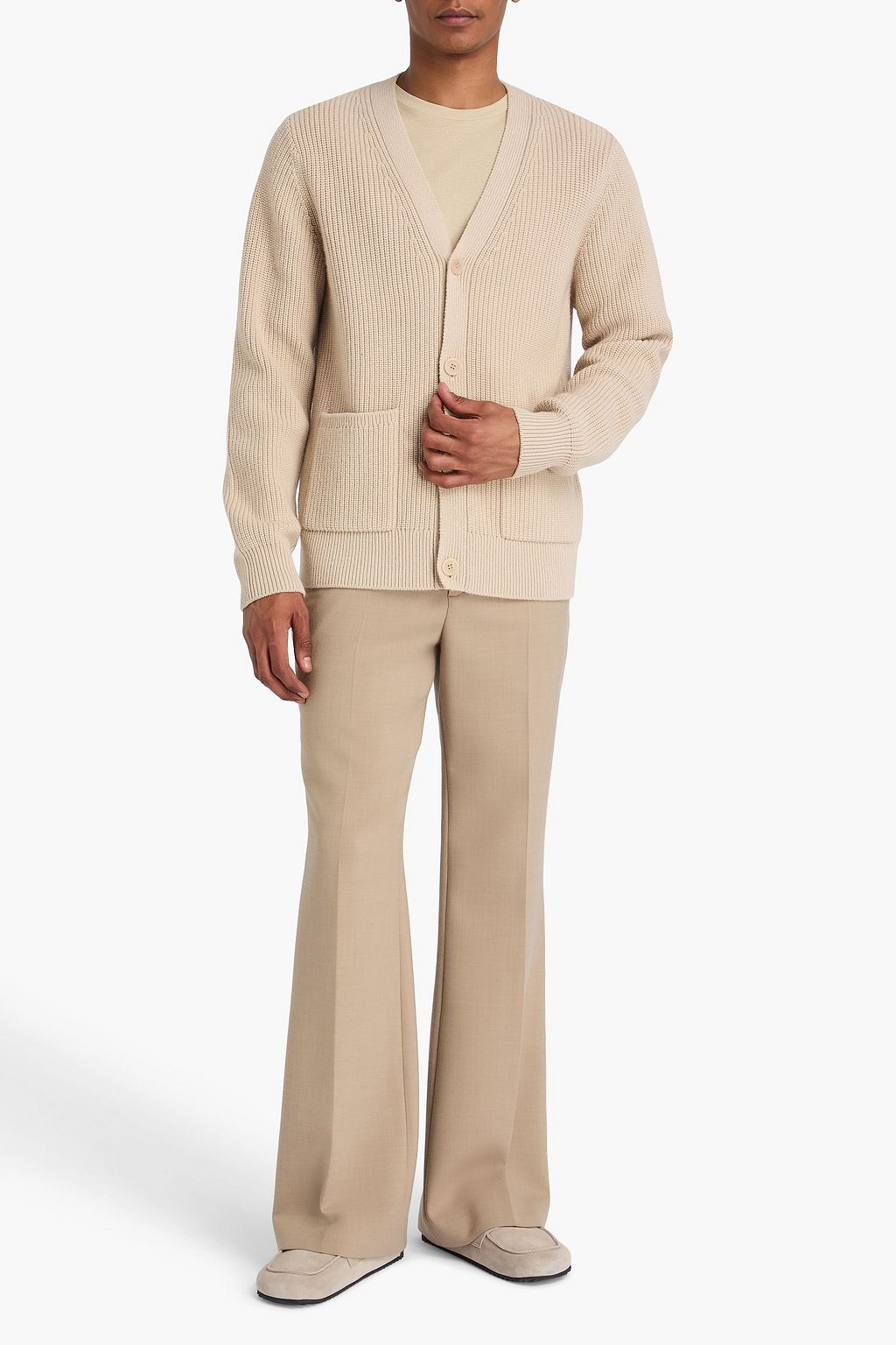 SANDRO Ribbed wool and cashmere-blend cardigan