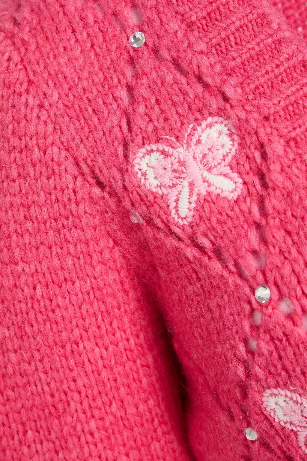 ALESSANDRA RICH Embroidered crystal-embellished alpaca-blend cardigan