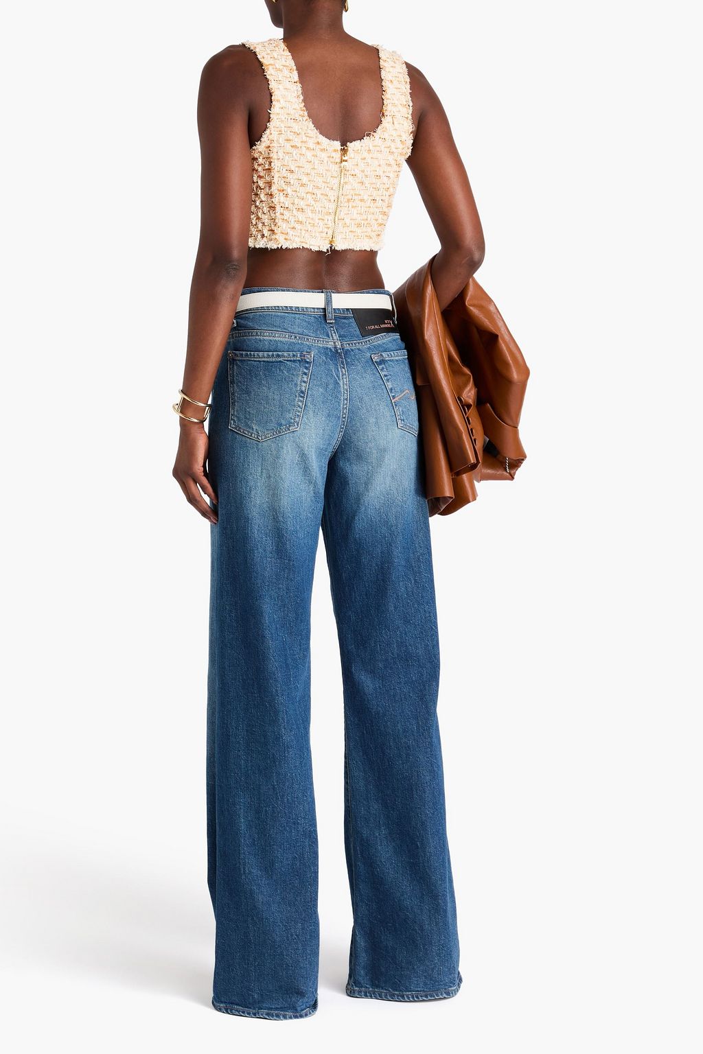 BALMAIN Cropped embellished tweed top