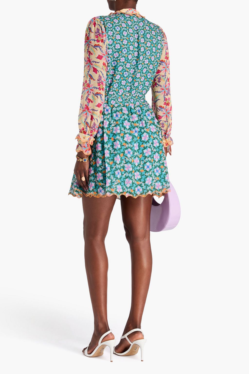 SALONI シルクジョーゼット ミニワンピース プリント入り