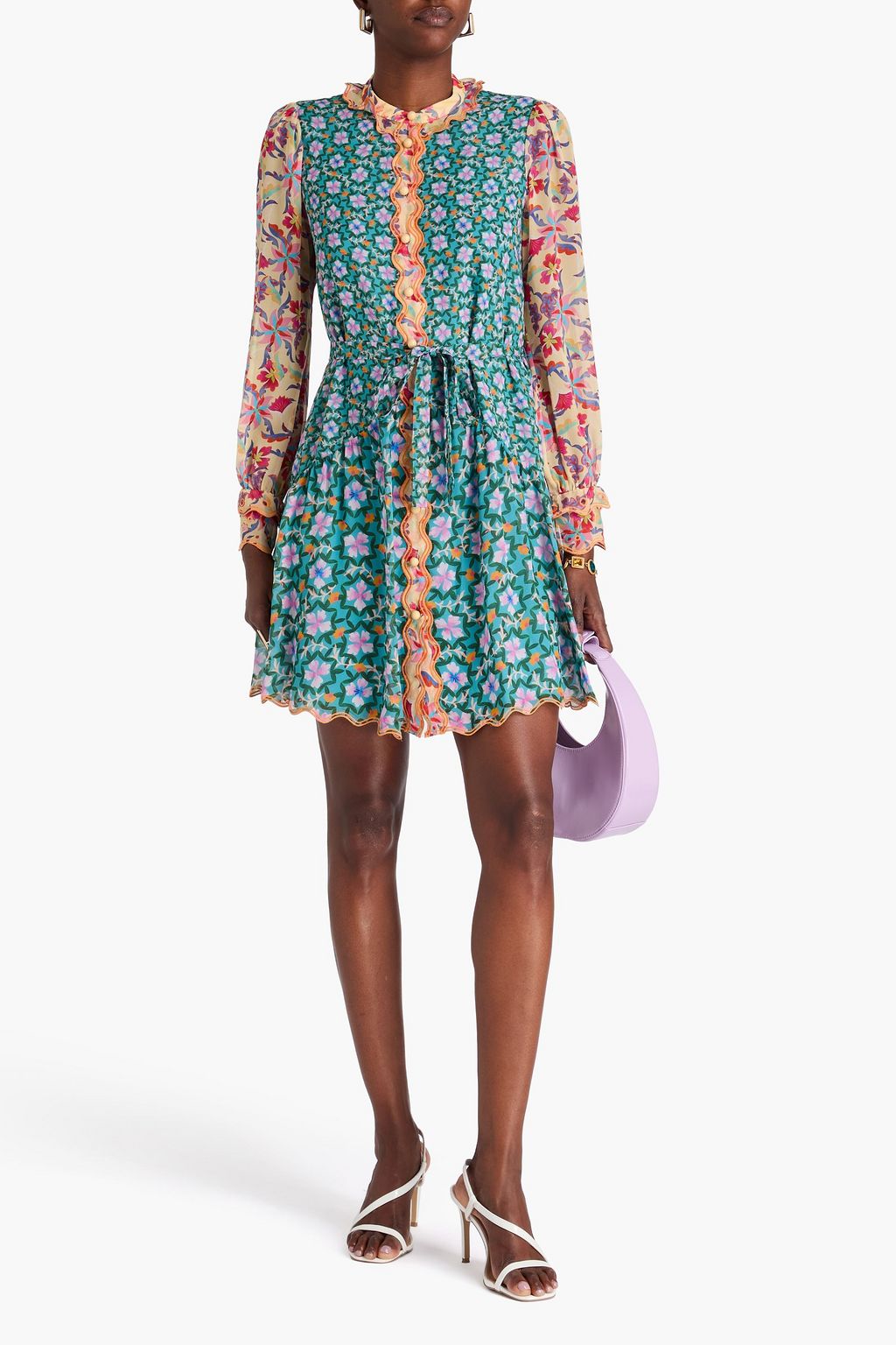 SALONI シルクジョーゼット ミニワンピース プリント入り