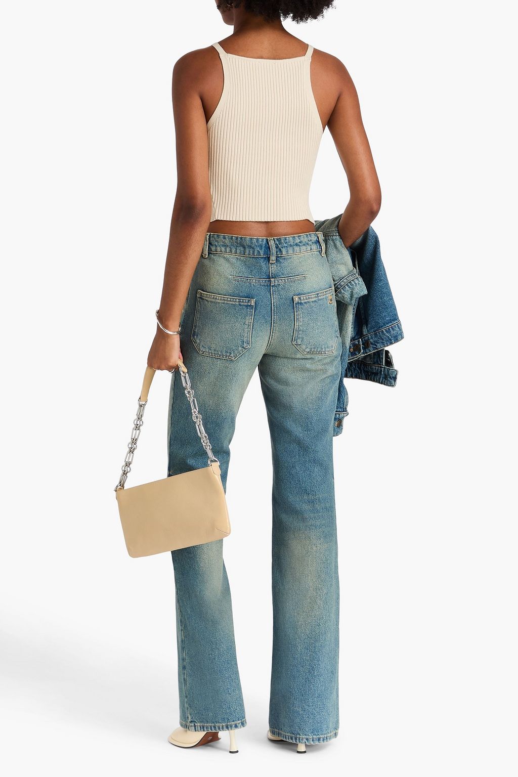 COURRÈGES Hoch sitzende Bootcut-Jeans in ausgewaschener Optik