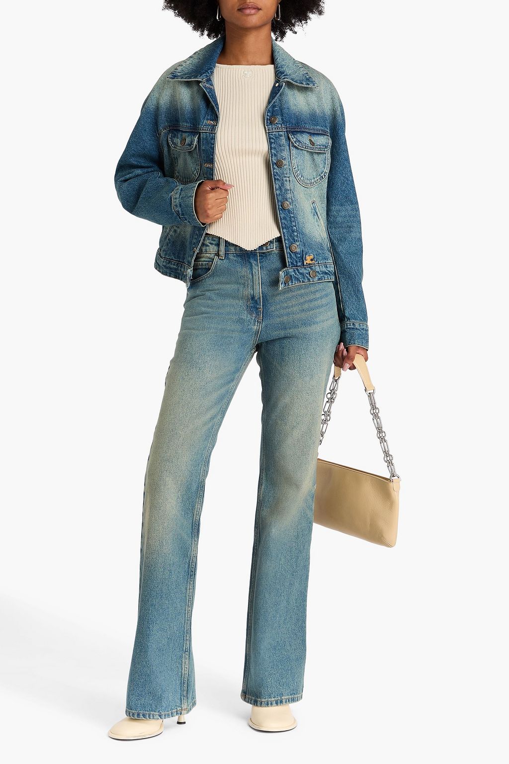 COURRÈGES Hoch sitzende Bootcut-Jeans in ausgewaschener Optik