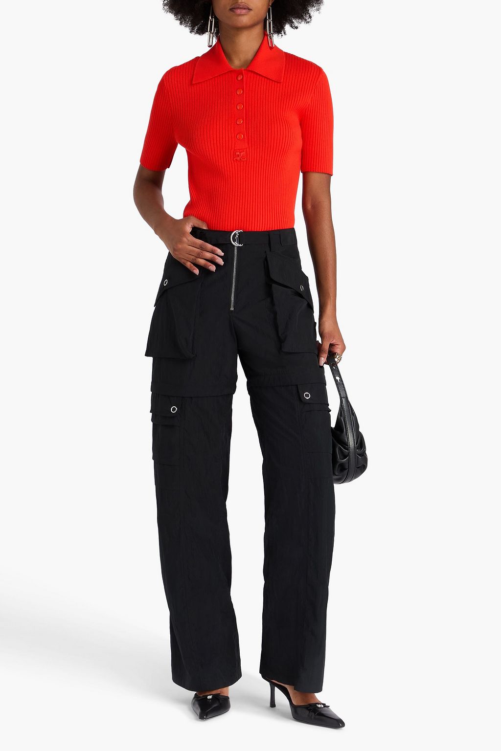 COURRÈGES Ribbed-knit polo sweater