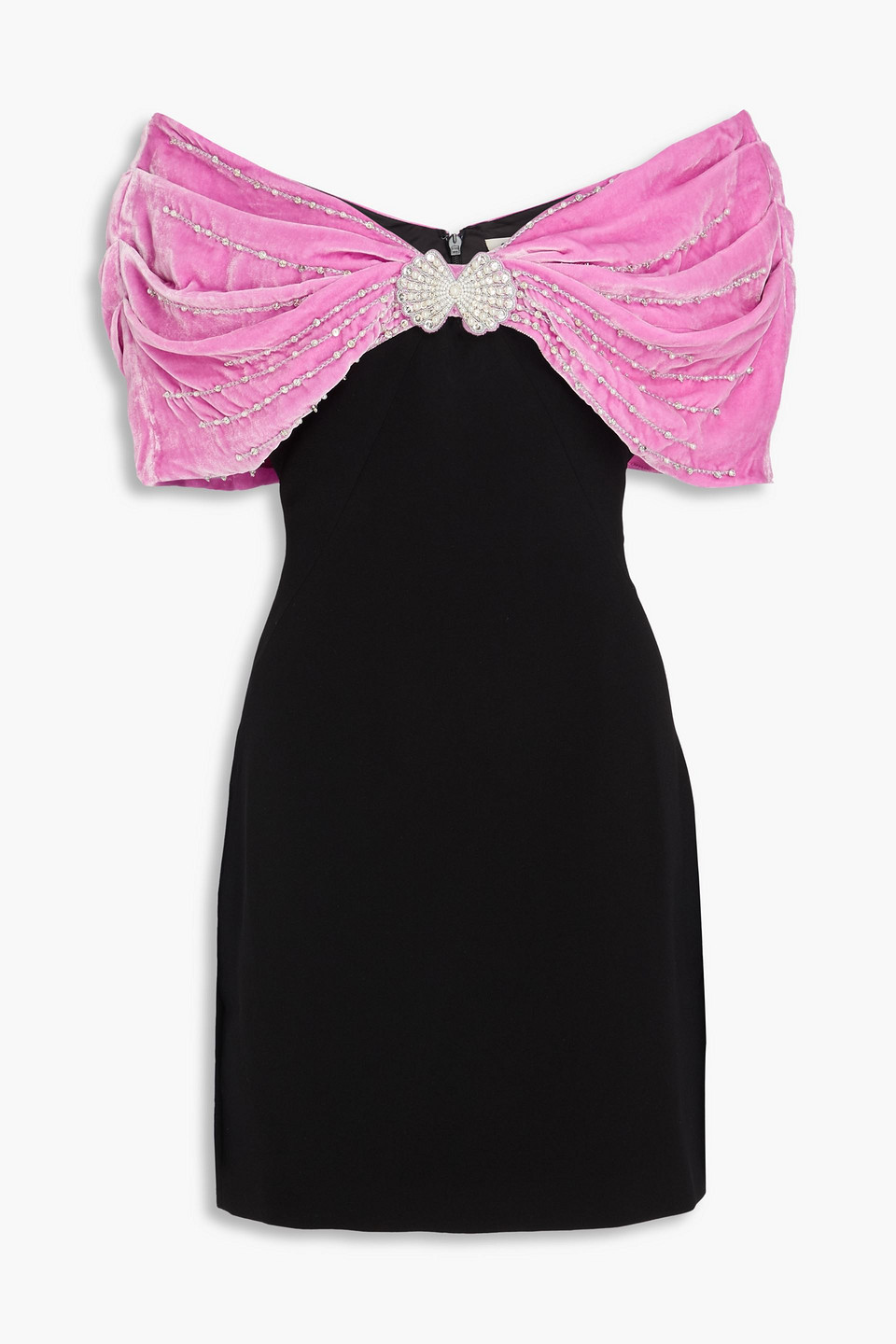 Saloni Kaila Embellished Velvet And Crepe Mini Dress In Pink