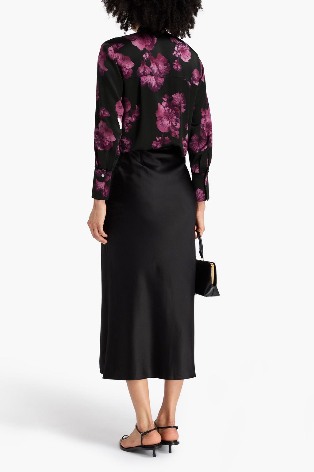 VINCE. Floral-print silk-satin shirt