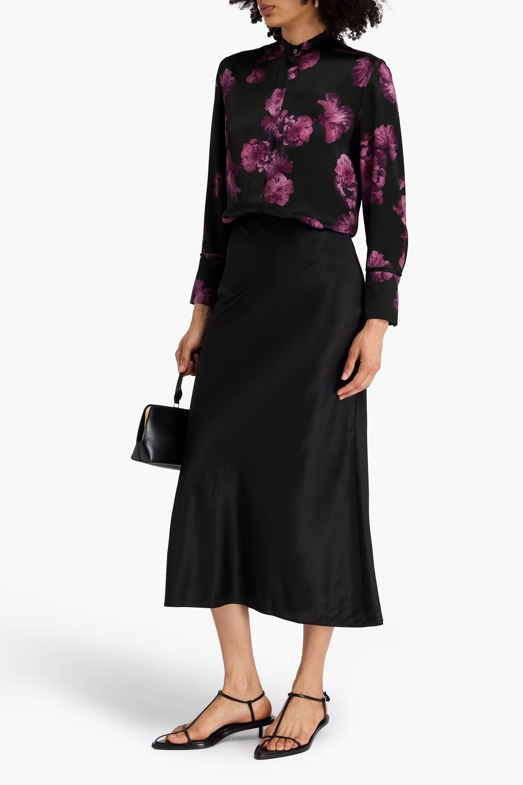 VINCE. Floral-print silk-satin shirt